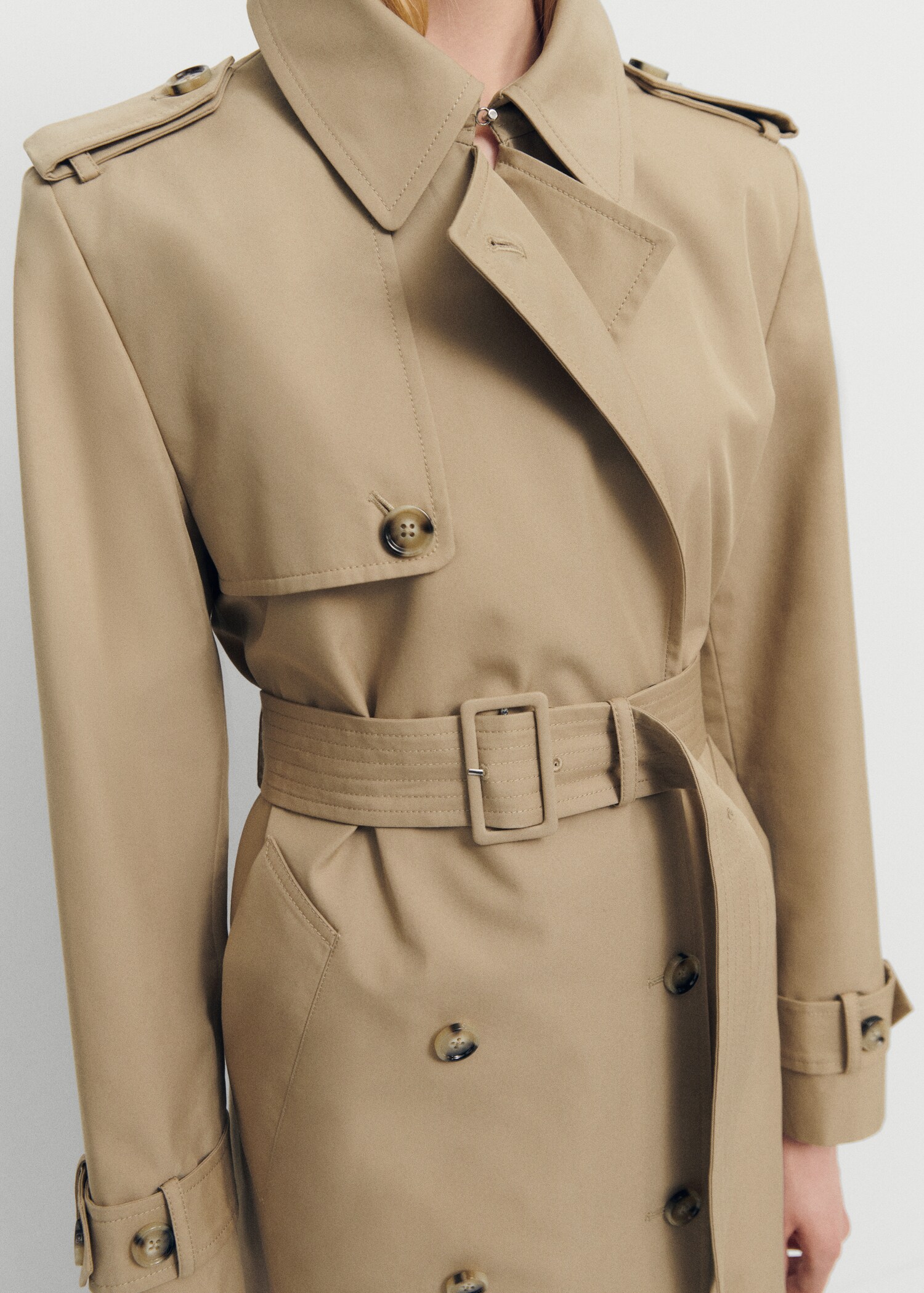 Double-Breasted Trench Coat with Gloves