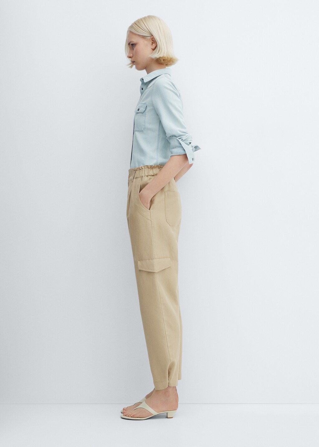 Pantalon cargo lin