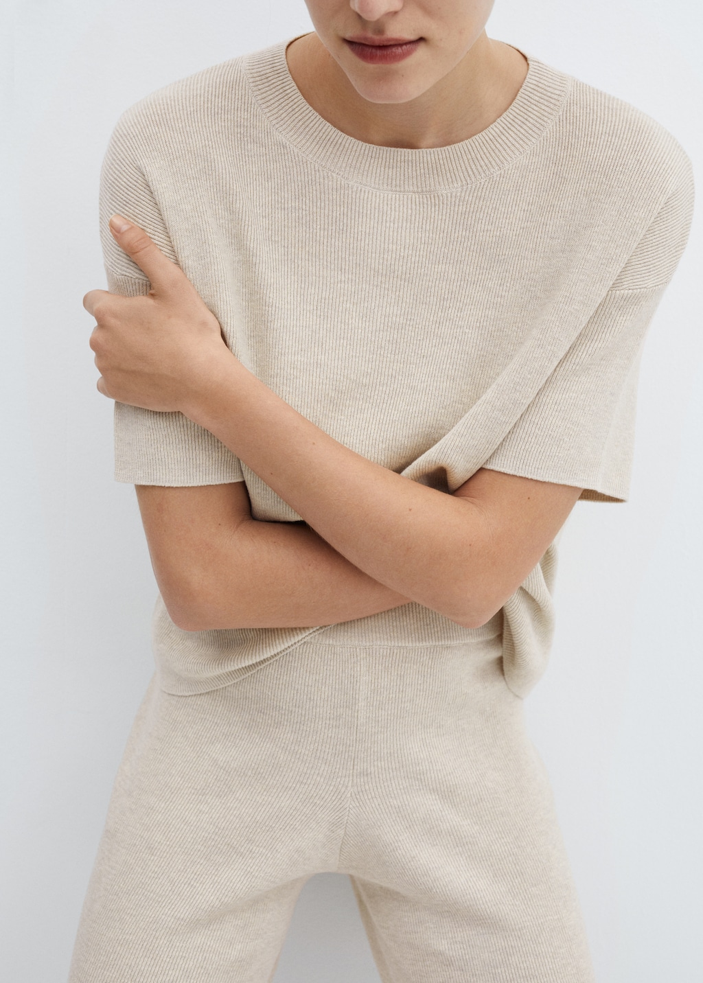 tシャツ PLATED LINEN COTTON TOP レディース Women's Desert foil linen knit drawstring side T-shirt