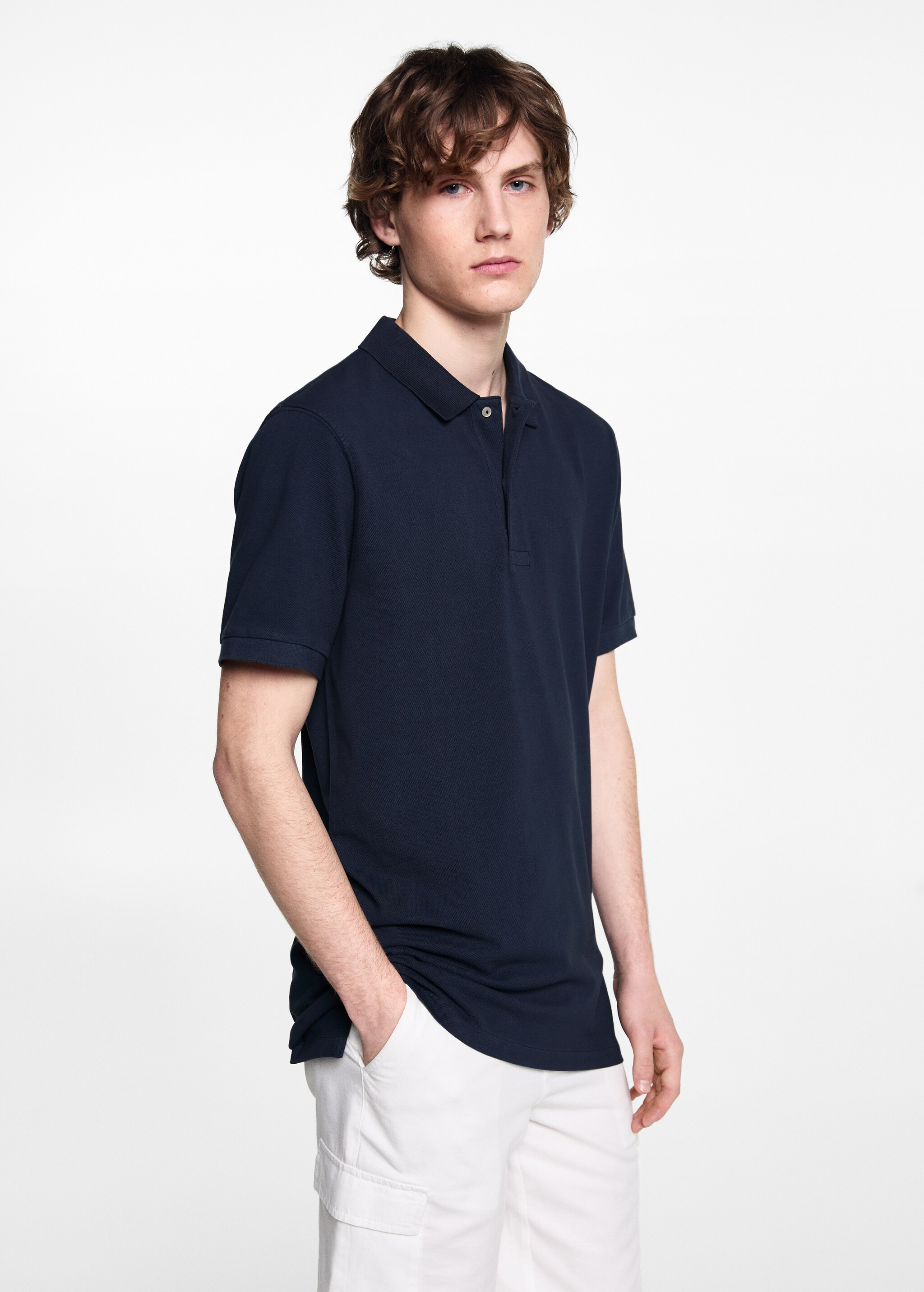 Short-sleeved cotton polo shirt - Medium plane