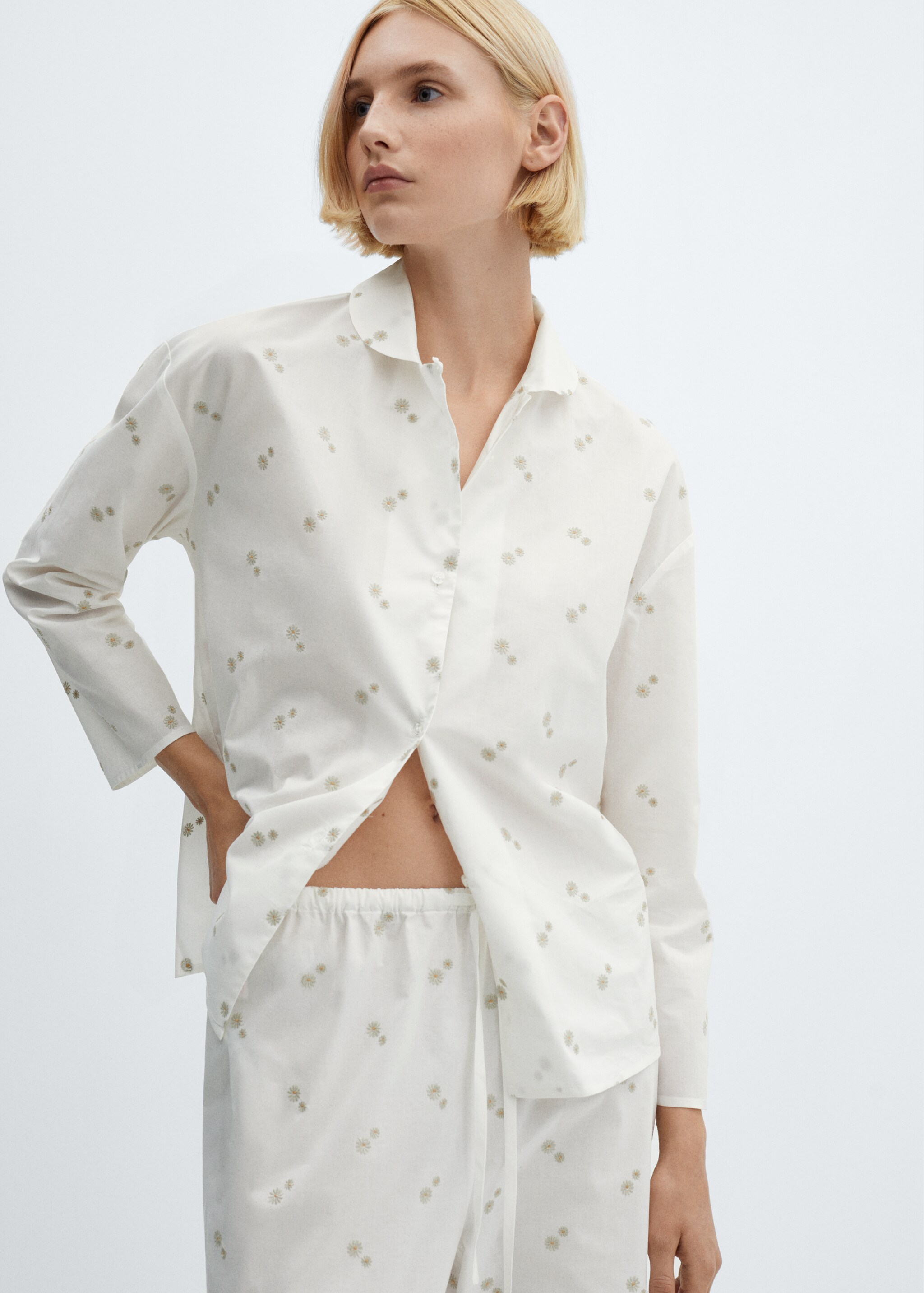 Pantalon pyjama coton broderie florale - Détail de l'article 1