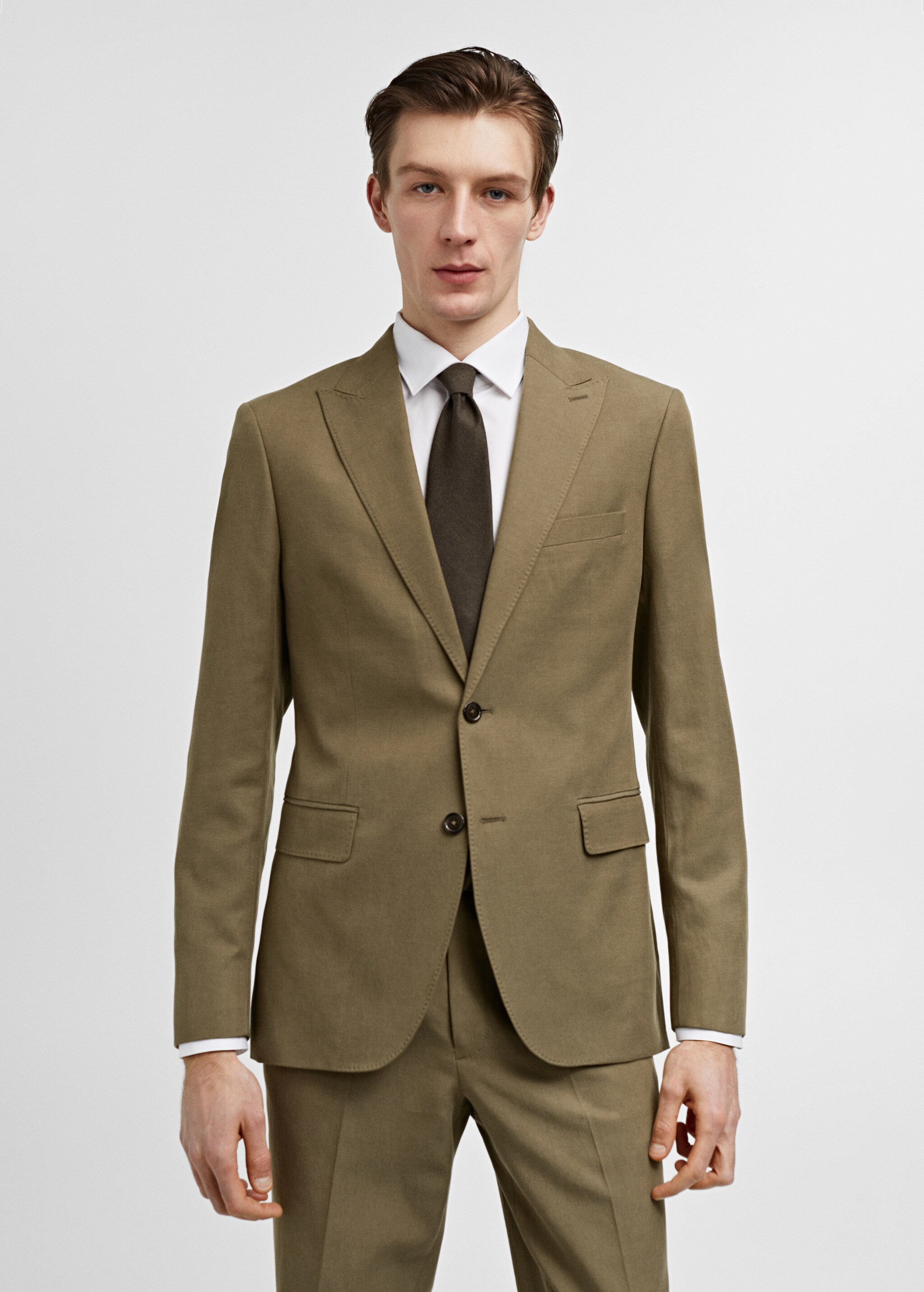 Slim fit linen and cotton suit jacket - Medium plane
