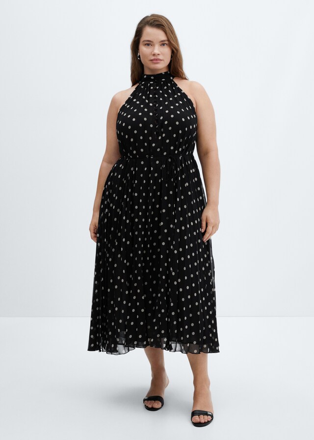 Polka-dot pleated dress
