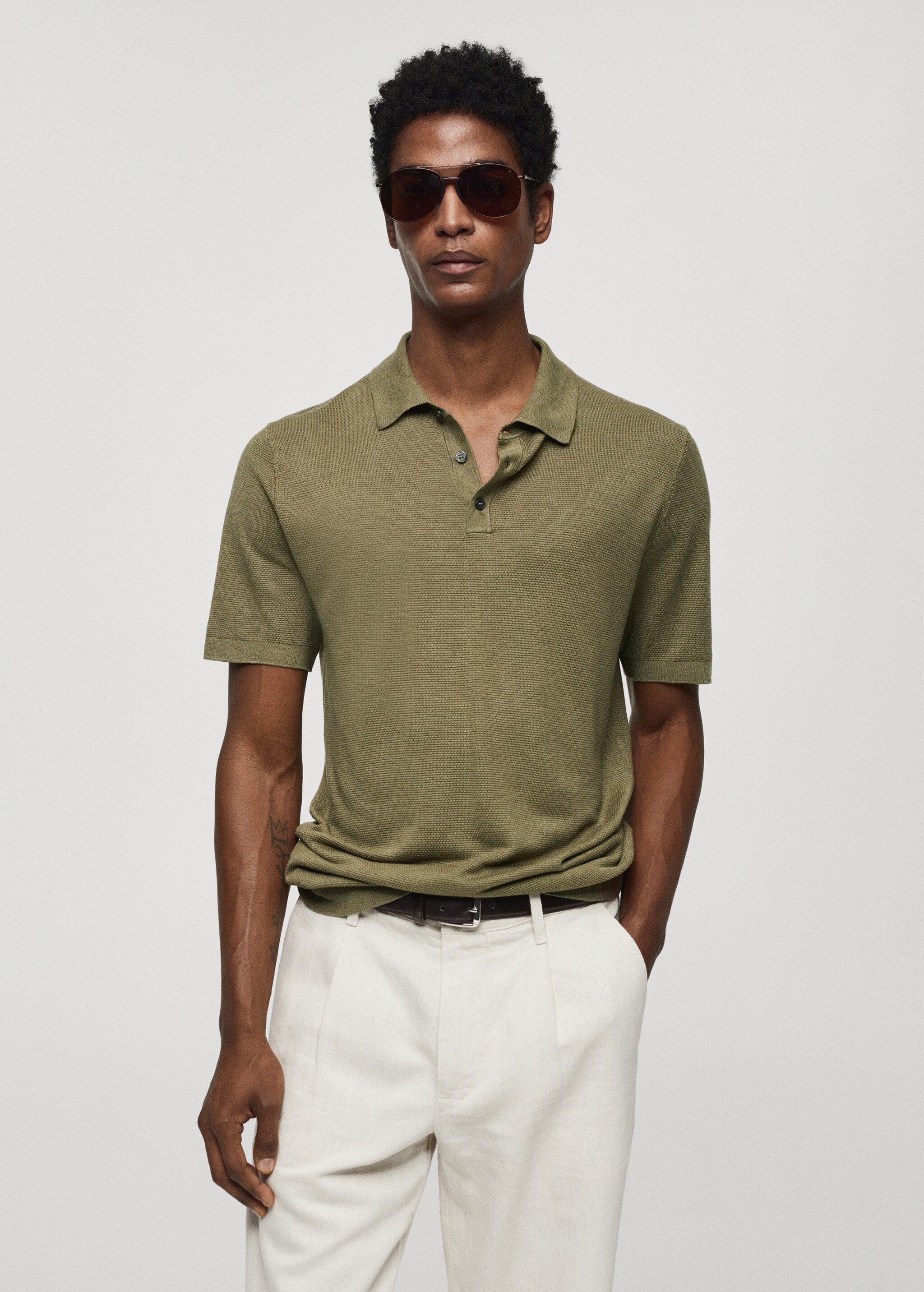 Buttoned micro-structure knitted polo shirt - Medium plane