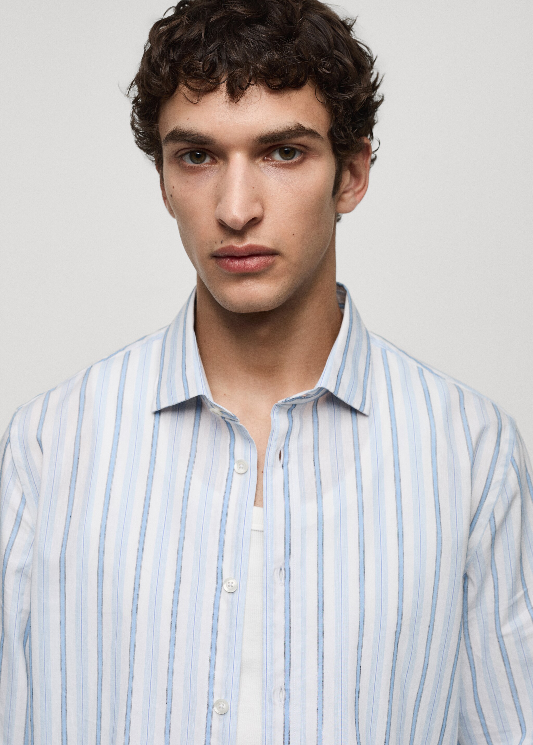 Classic fit cotton linen rustic striped shirt - Details of the article 1