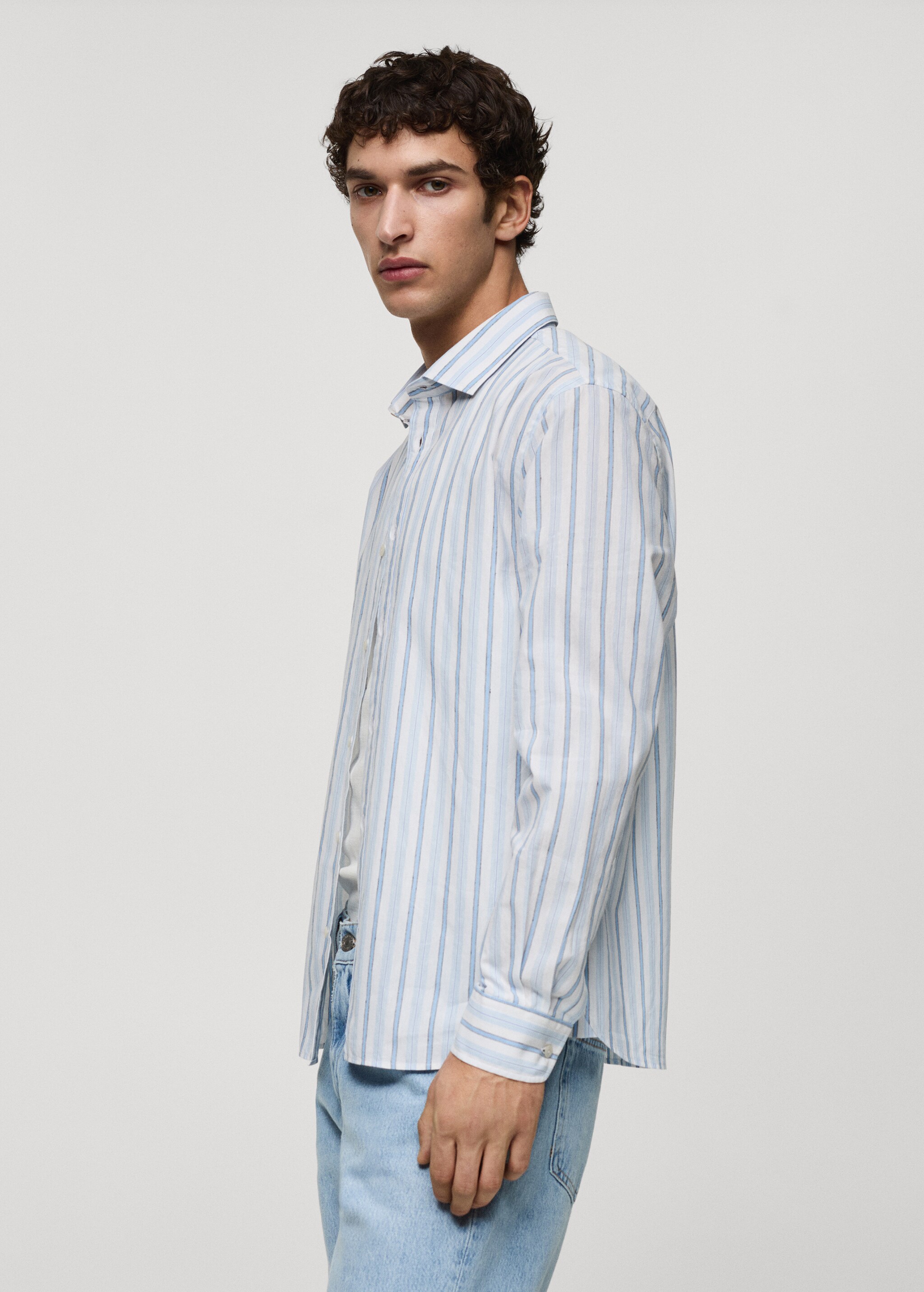 Classic fit cotton linen rustic striped shirt - Details of the article 2