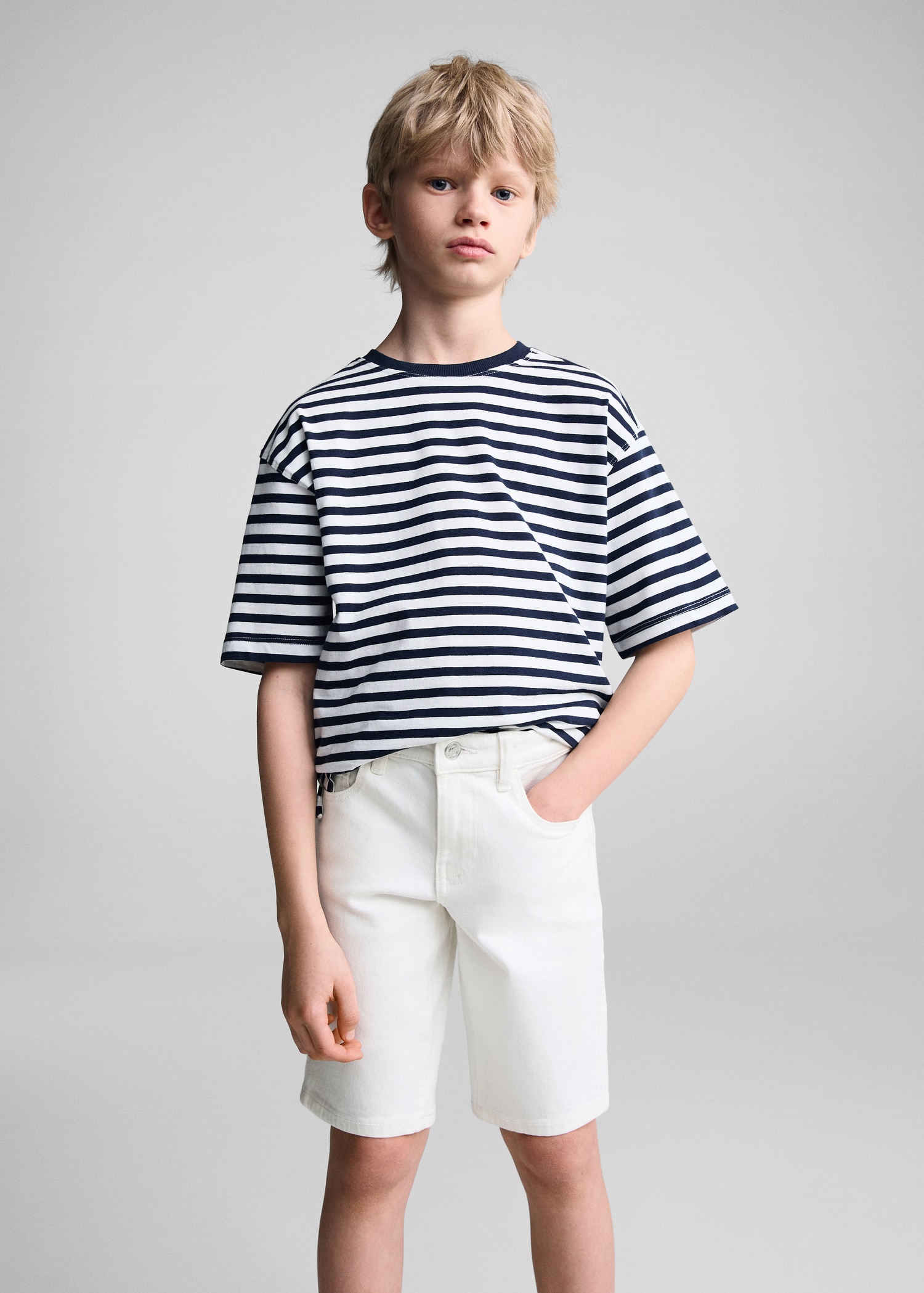 Slim-fit denim bermuda shorts - Main Image