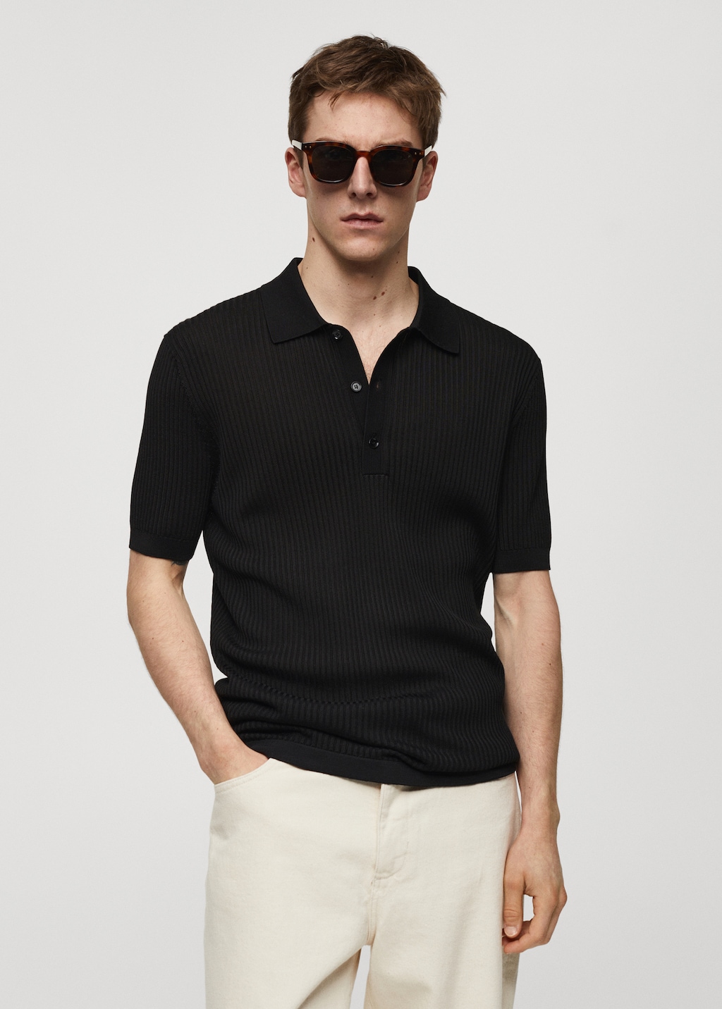 Mango Strick-Poloshirt aus Baumwolle