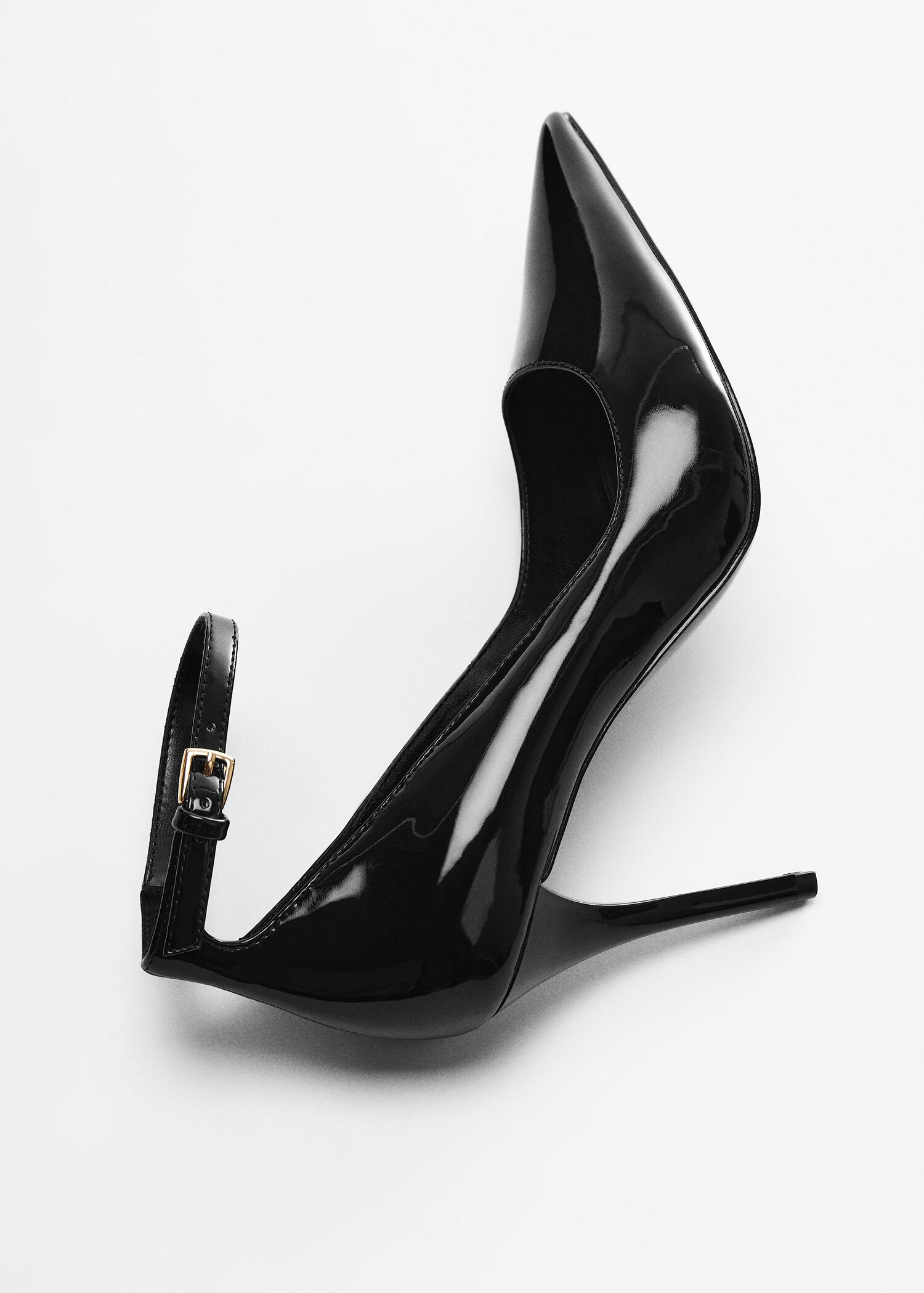 London Rebel ankle strap pointed stiletto heeled shoes in black patent |  ASOS