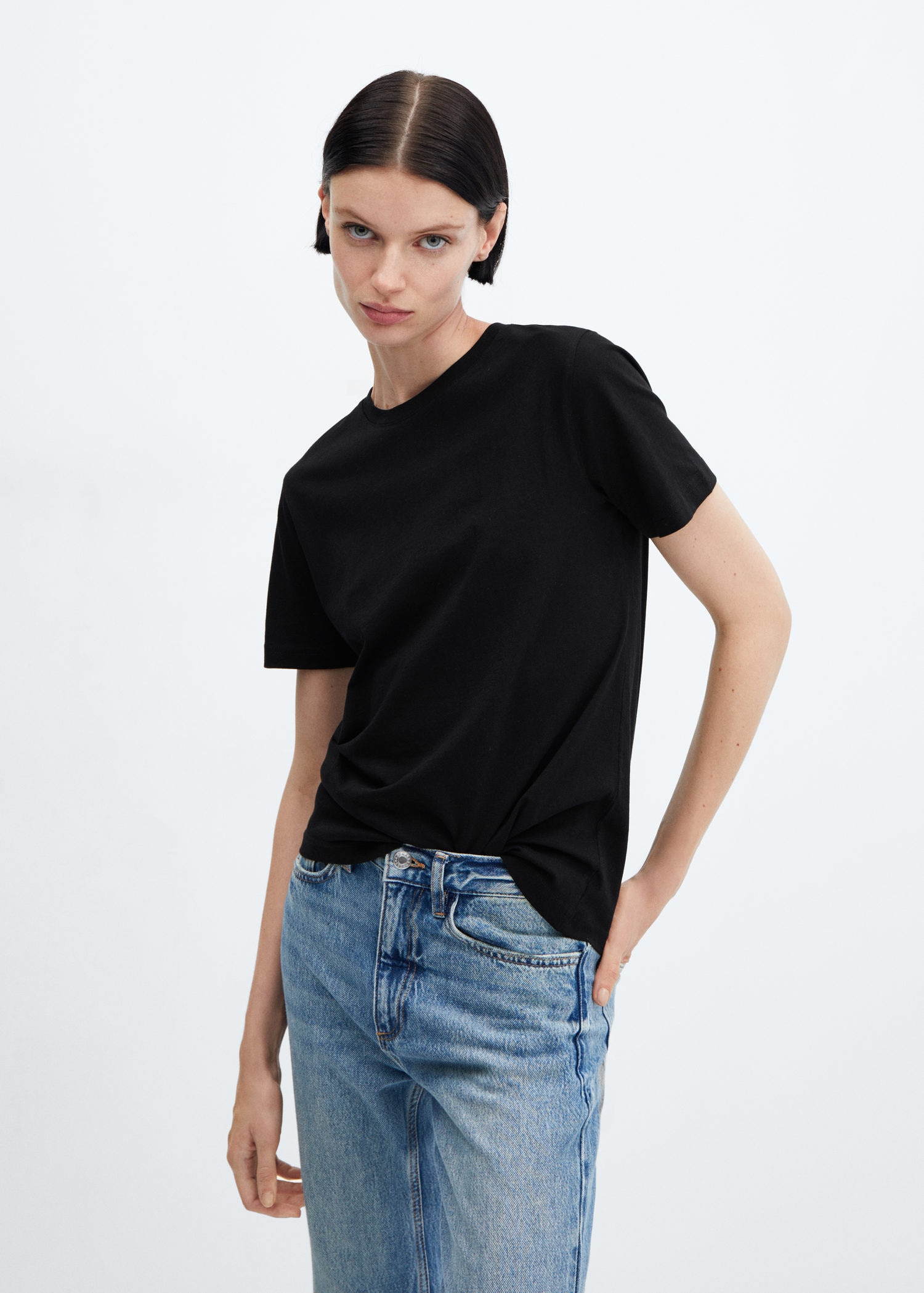 Short Sleeve Cotton T Shirt - Black
