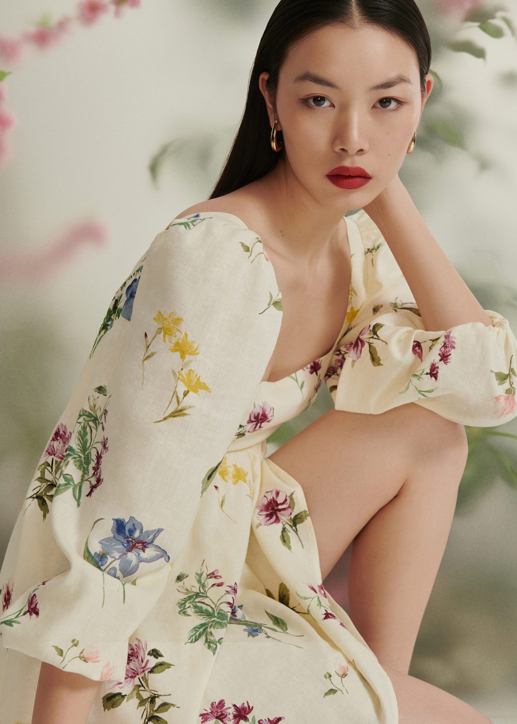 Floral linen blend dress MANGO