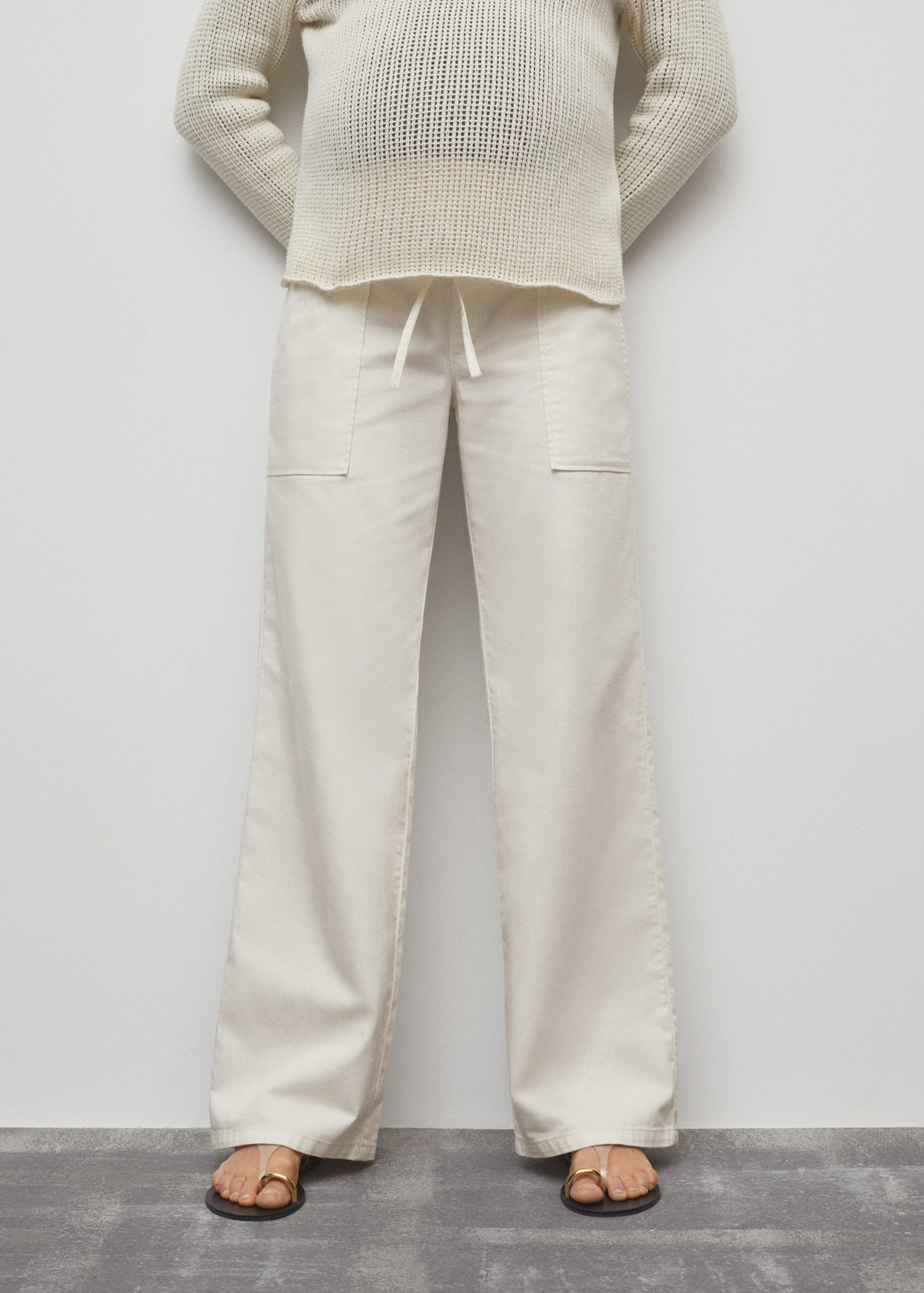 Cotton pants with adjustable drawstring
