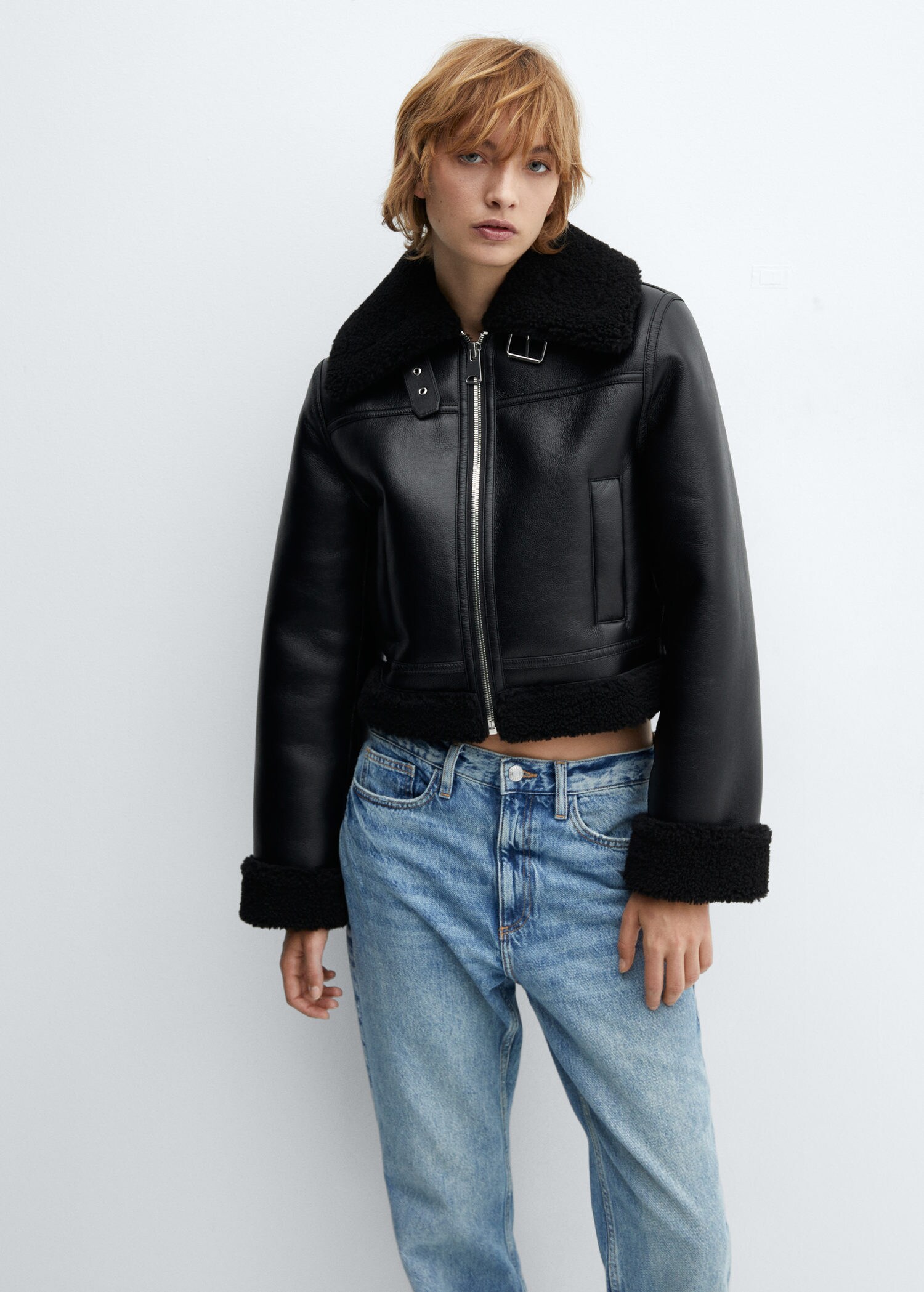 cropped double faced biker jacket