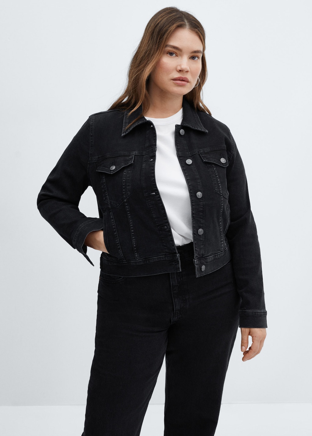 Black jean jacket women sales