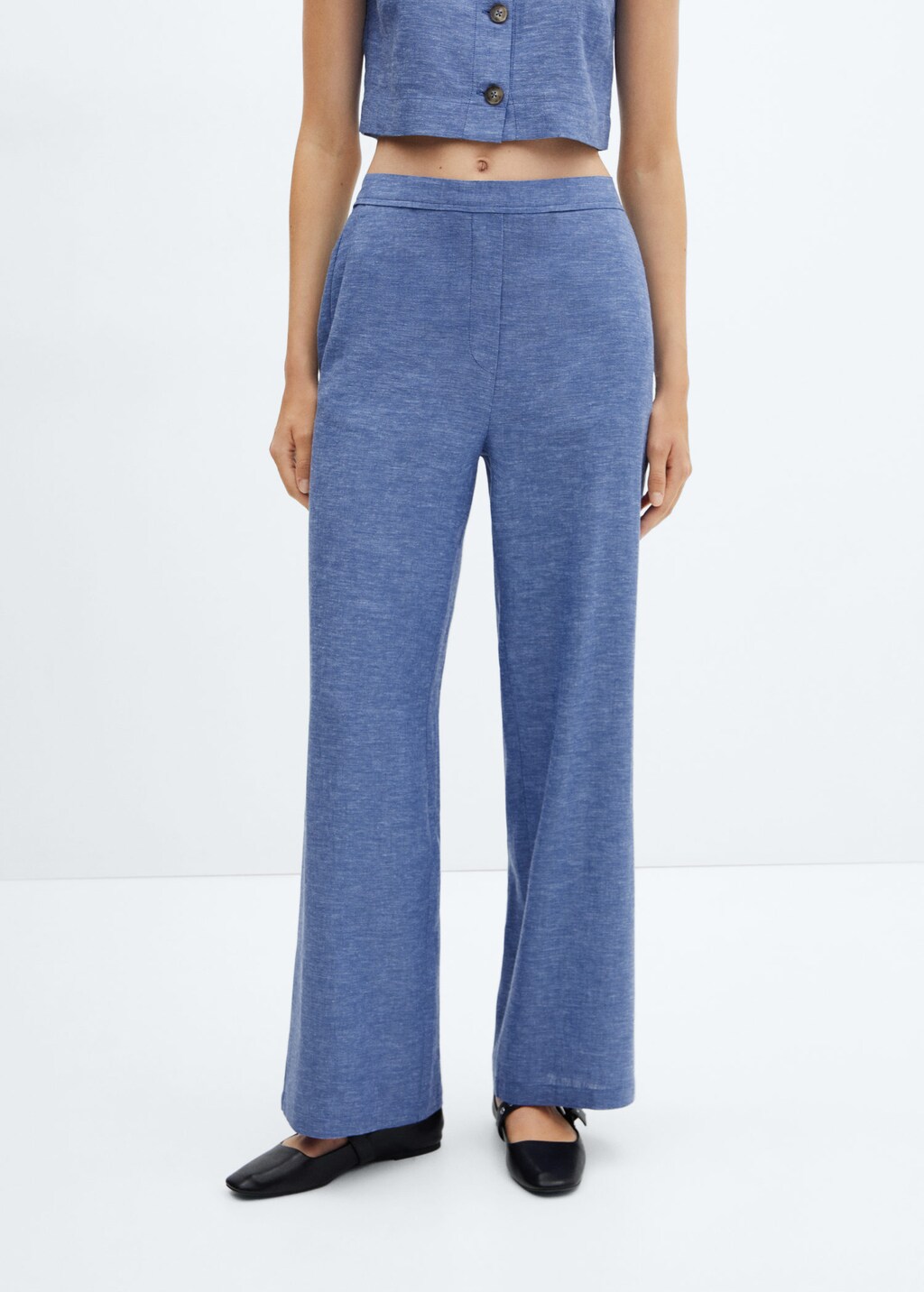 Pantalon lin taille lastique MANGO