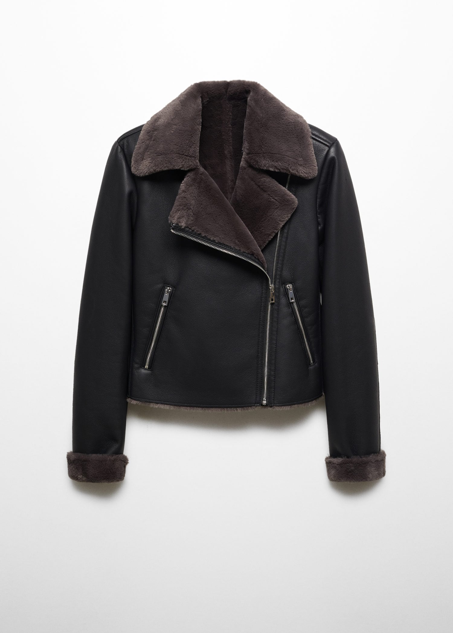 Faux shearling-lined short jacket | MANGO