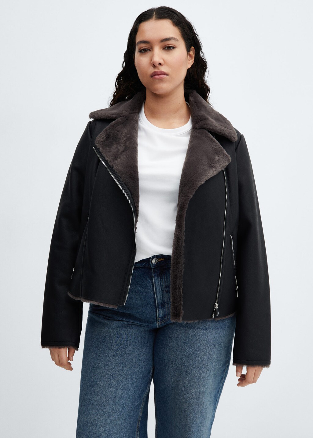 Faux shearling cheap biker jacket