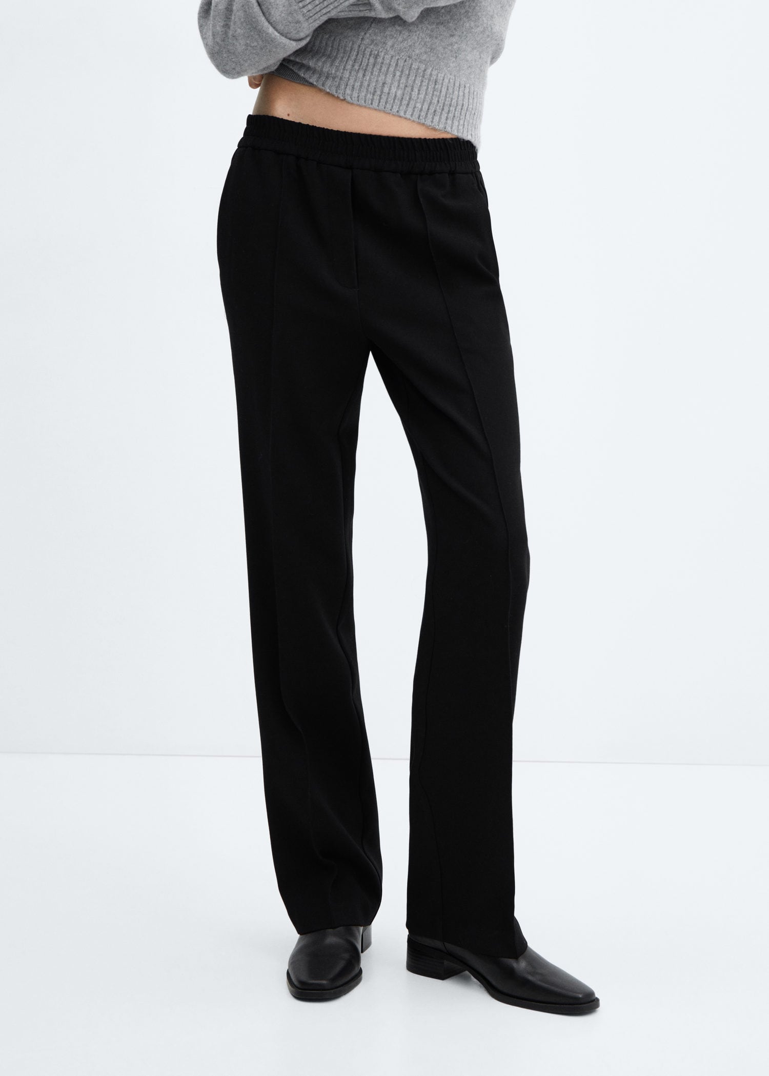 Elastic-waist straight trousers