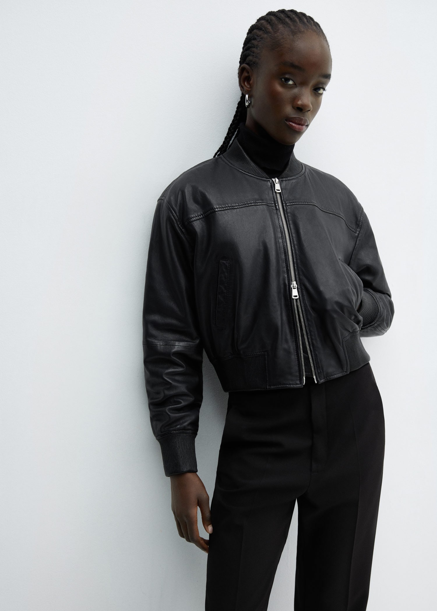 Leather bomber jacket | MANGO
