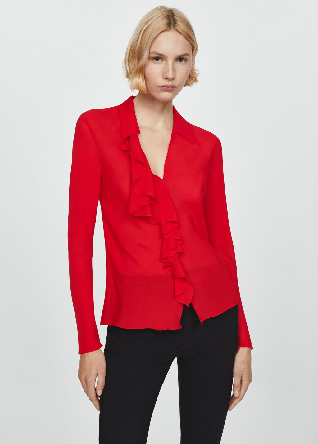 Red hotsell ruffle blouse