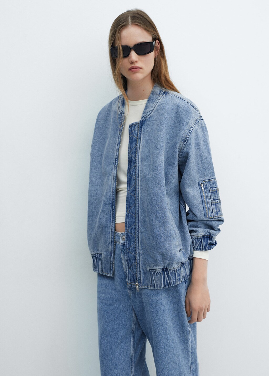 Mango Alaia Oversized Denim Jacket, Light Beige, XXS