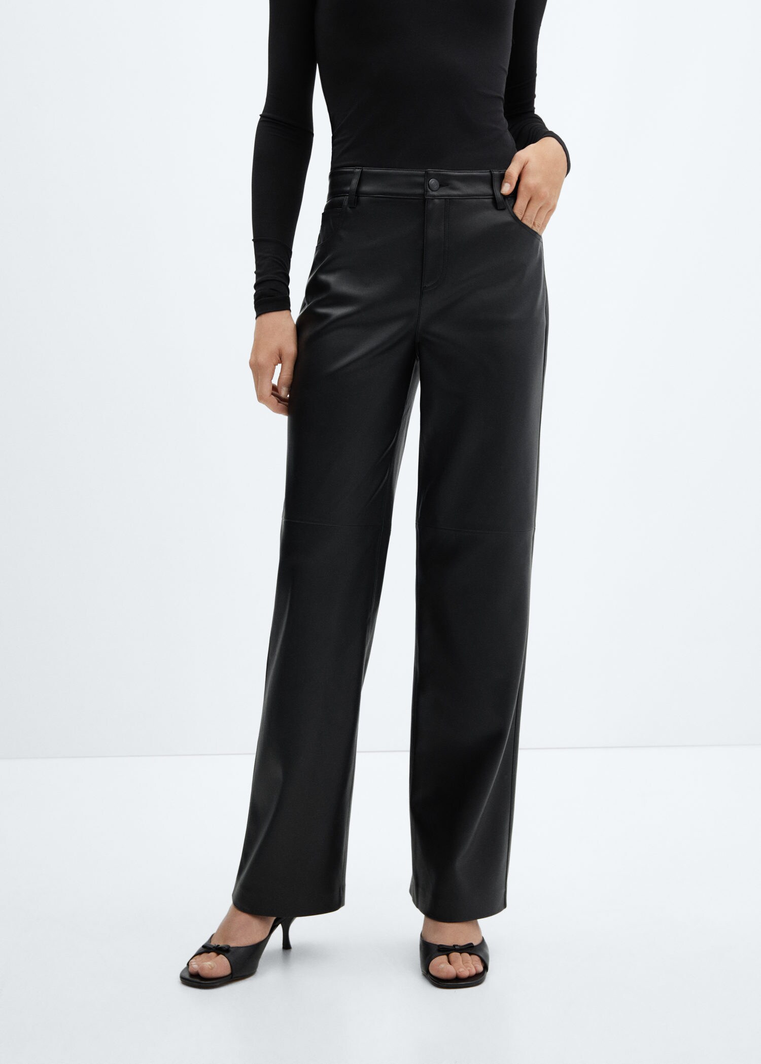 TOPSHOP Premium Faux Leather Straight Leg Trouser in Black | Lyst