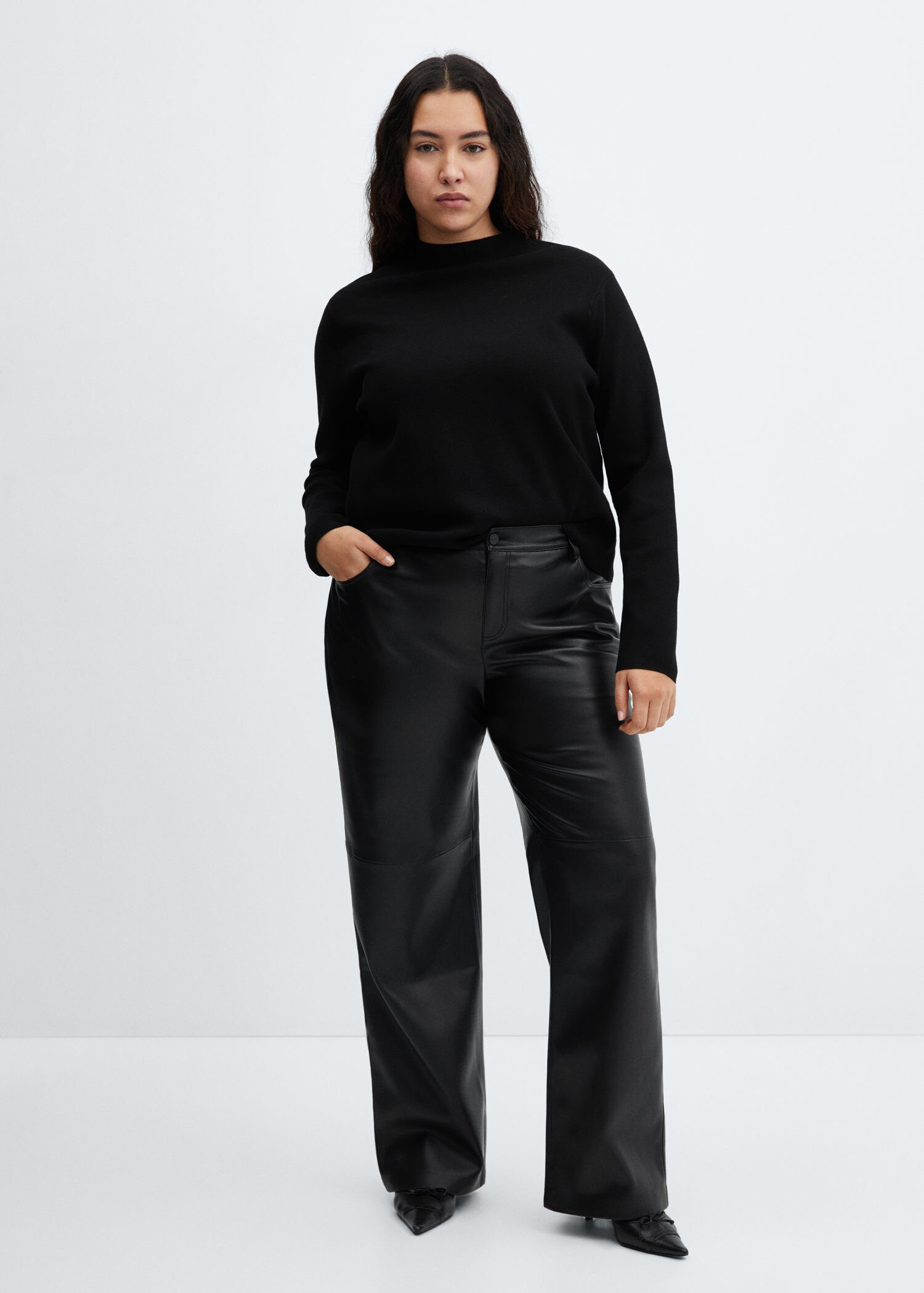 Leather-effect elastic waist trousers – Shaws Department Stores