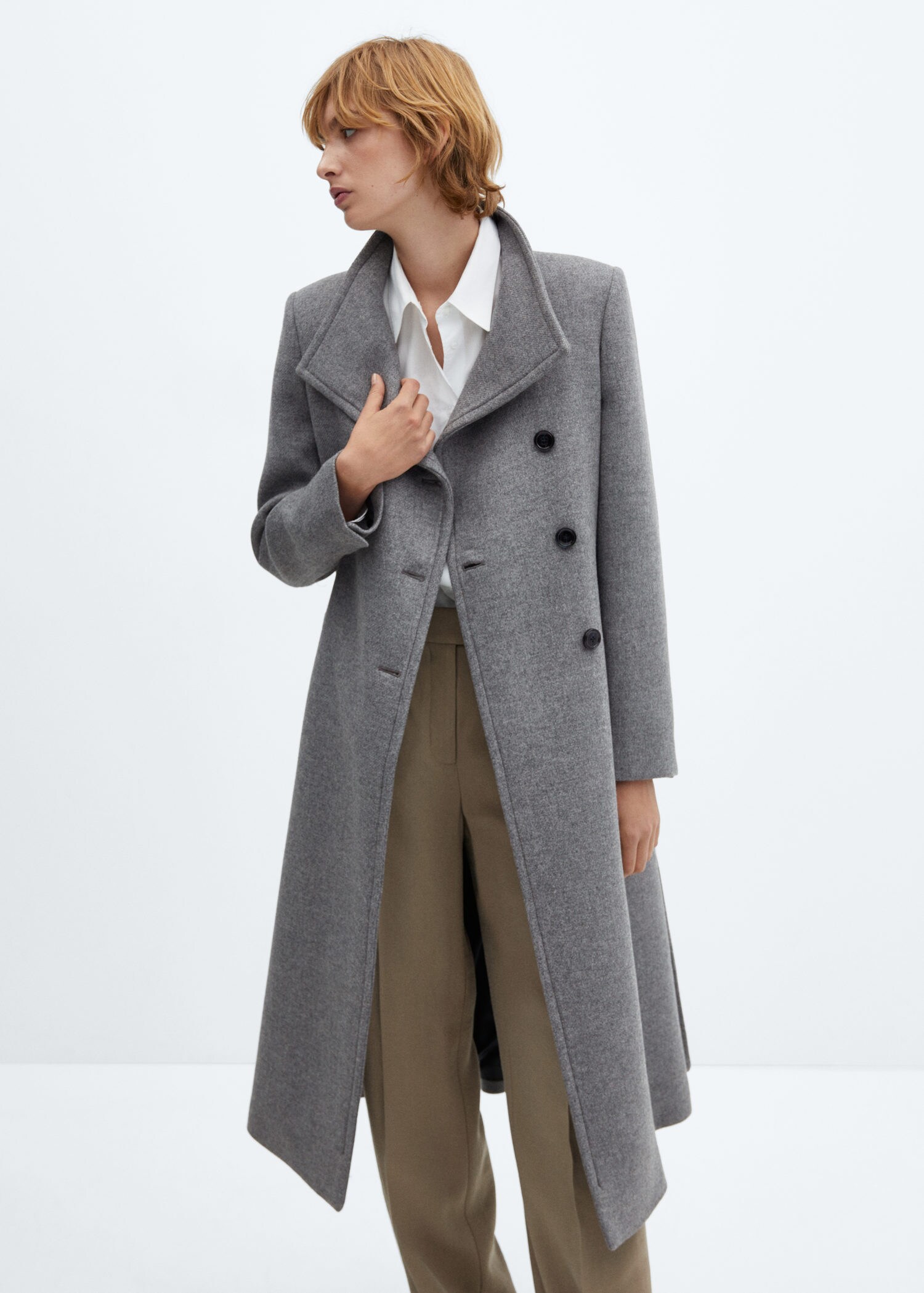 Manteau long à ceinture en laine