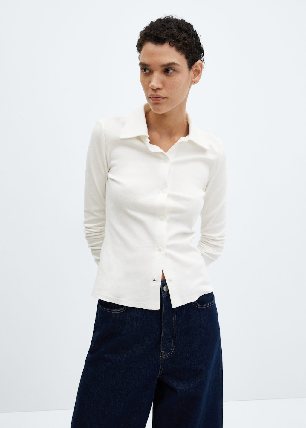 Women's cotton knit button up shirt 2025