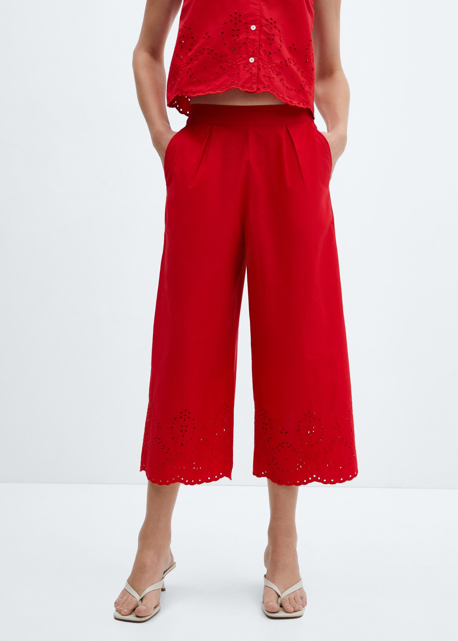 High-Waisted Linen-Blend Plus-Size Culotte Pants