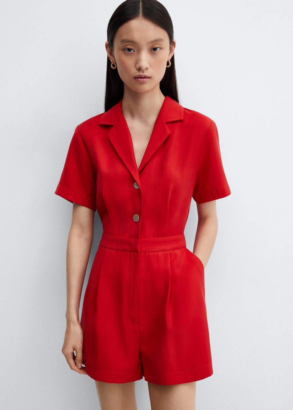 Red short jumpsuit sales
