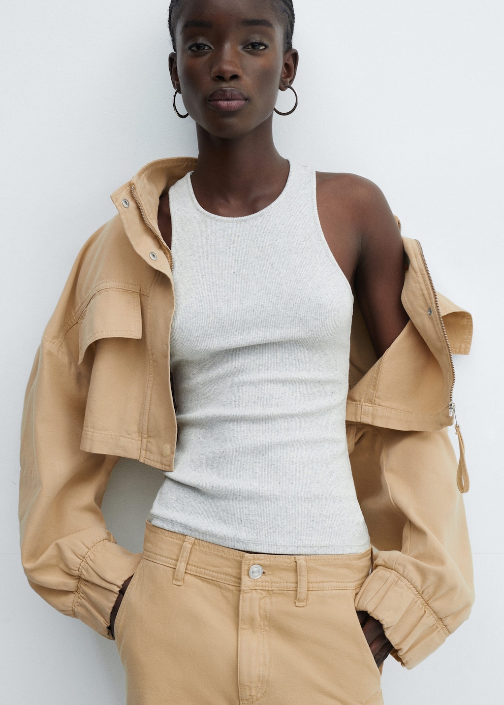 Cropped top jacket beige