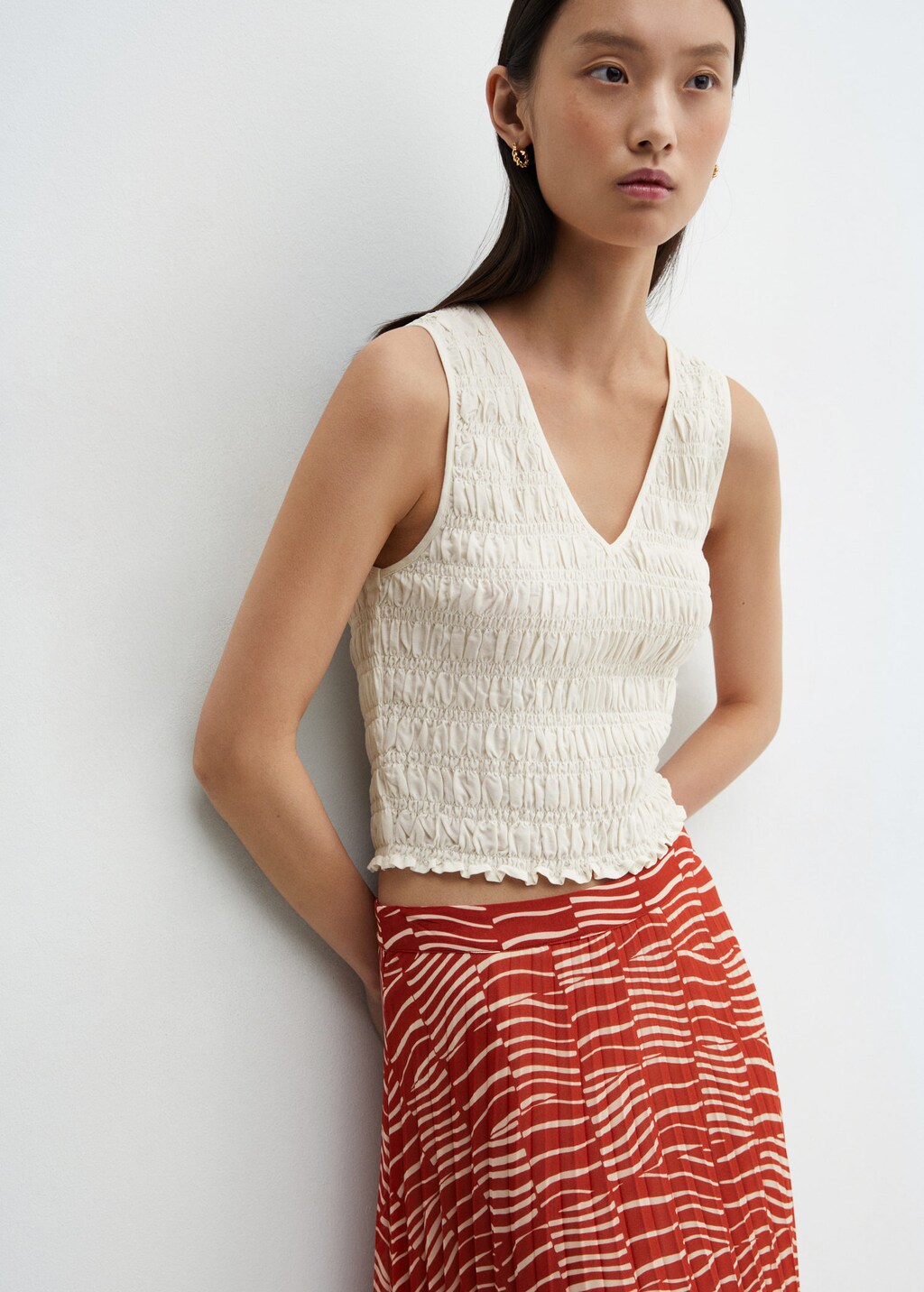 Ruched Textured Viscose Tank Top