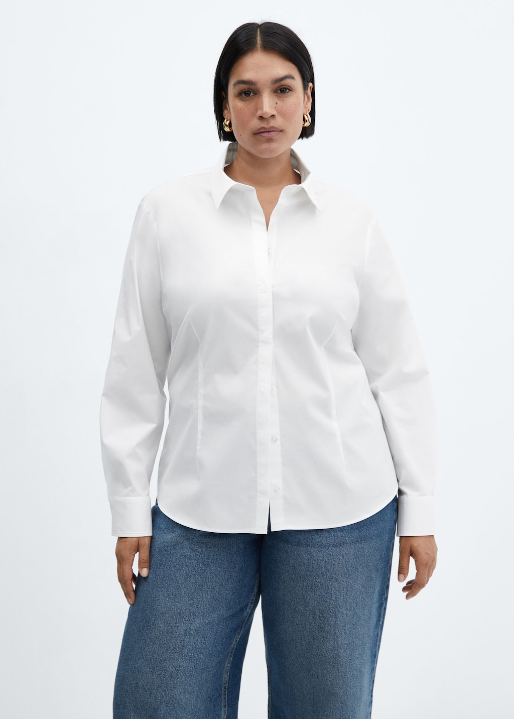 Plus size cheap white fitted shirt