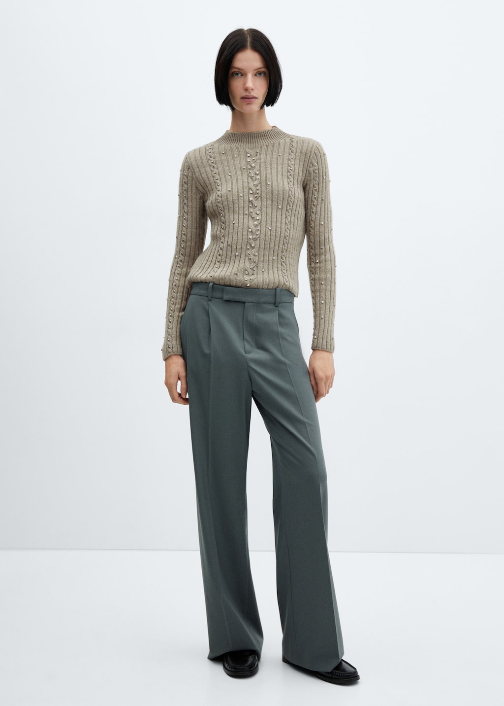 Mango Rhinestone detail ribbed sweater thumbnail