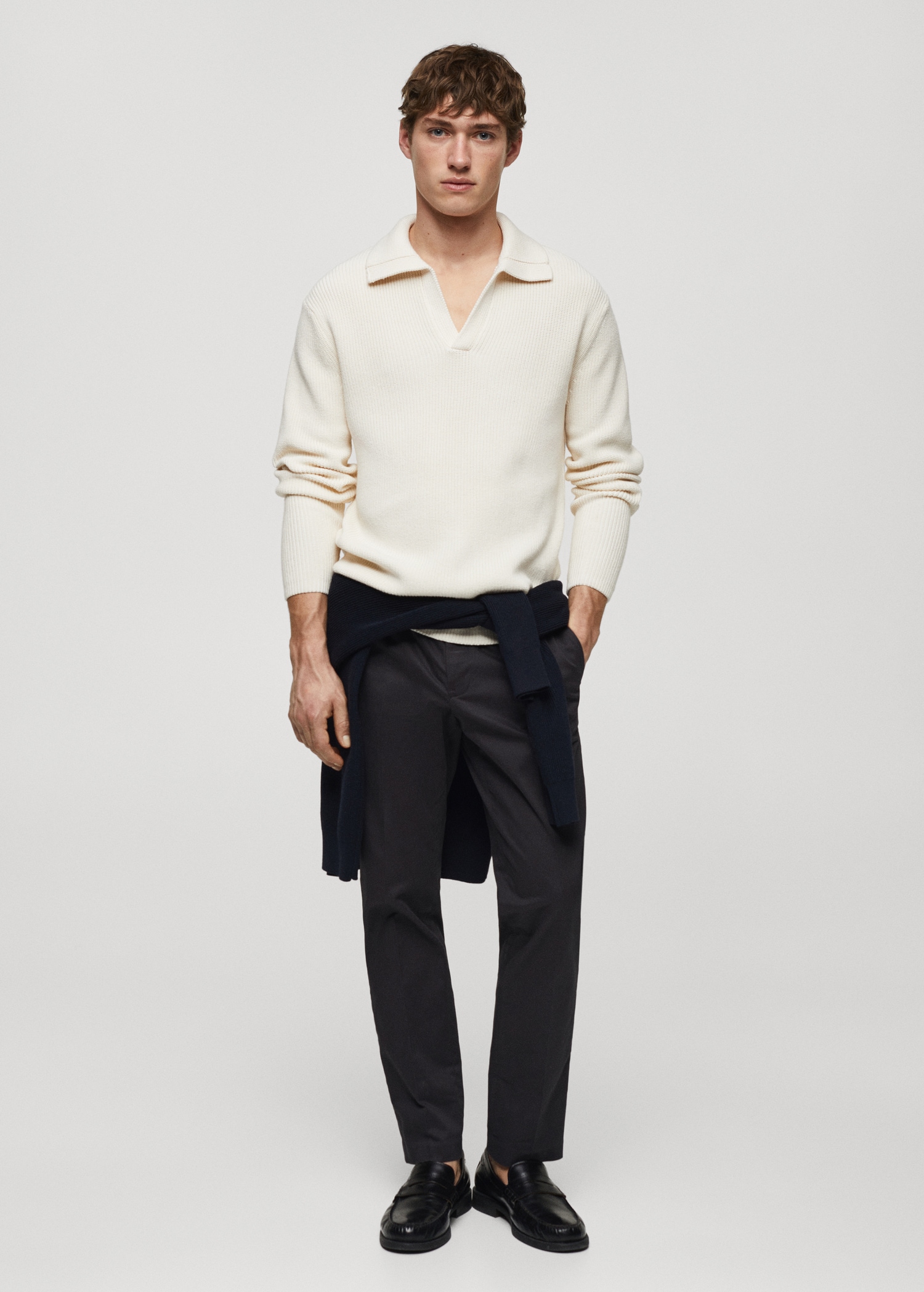 Slim-fit cotton pleated trousers - General plane