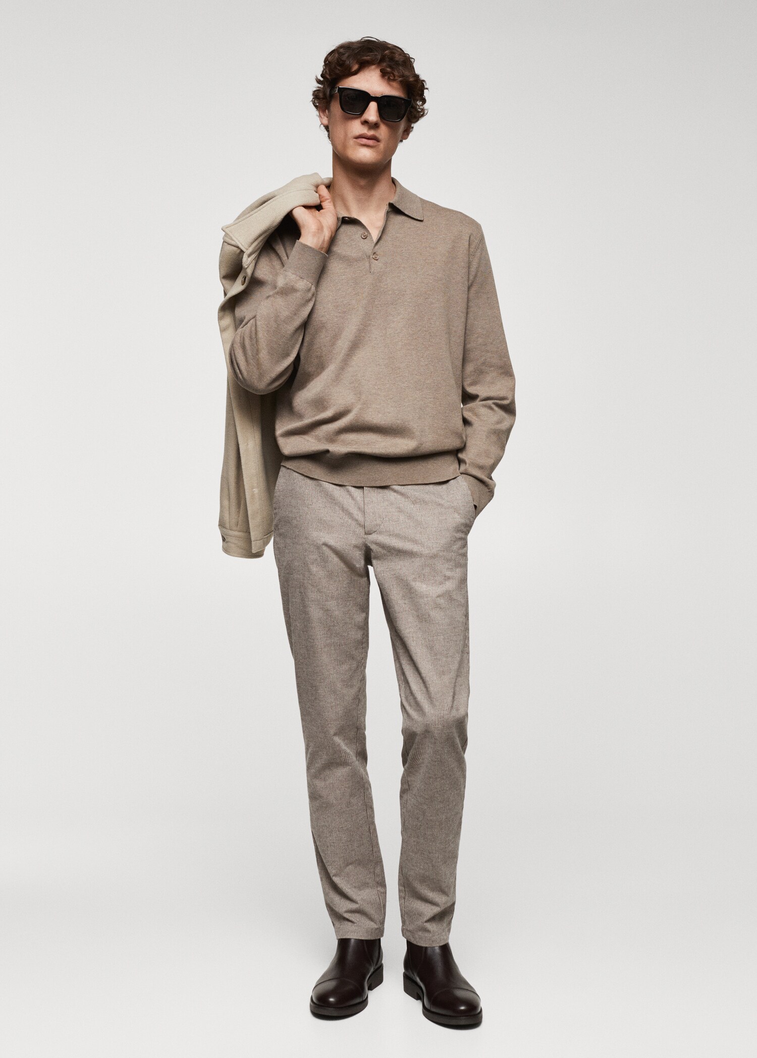 Slim-fit cotton micro-houndstooth slim-fit trousers - General plane