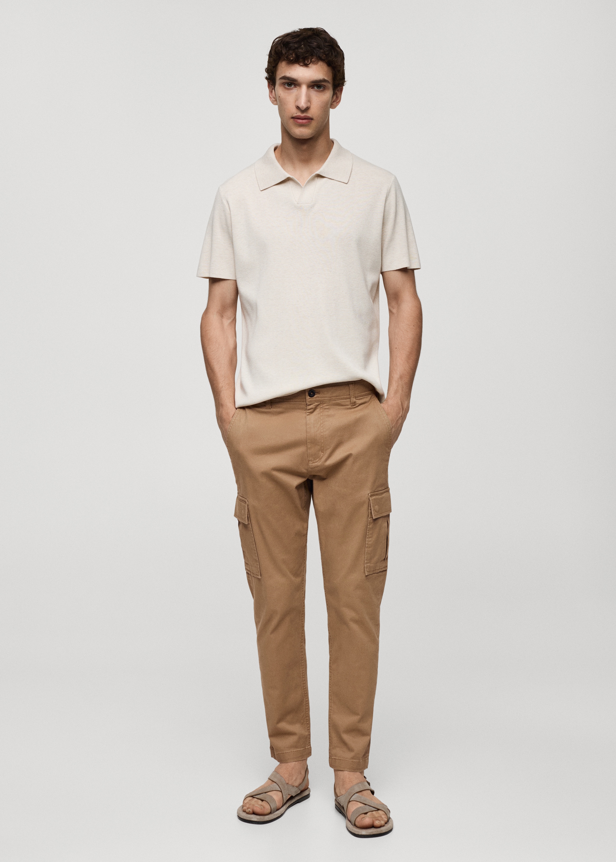 Slim-fit cotton cargo trousers - General plane