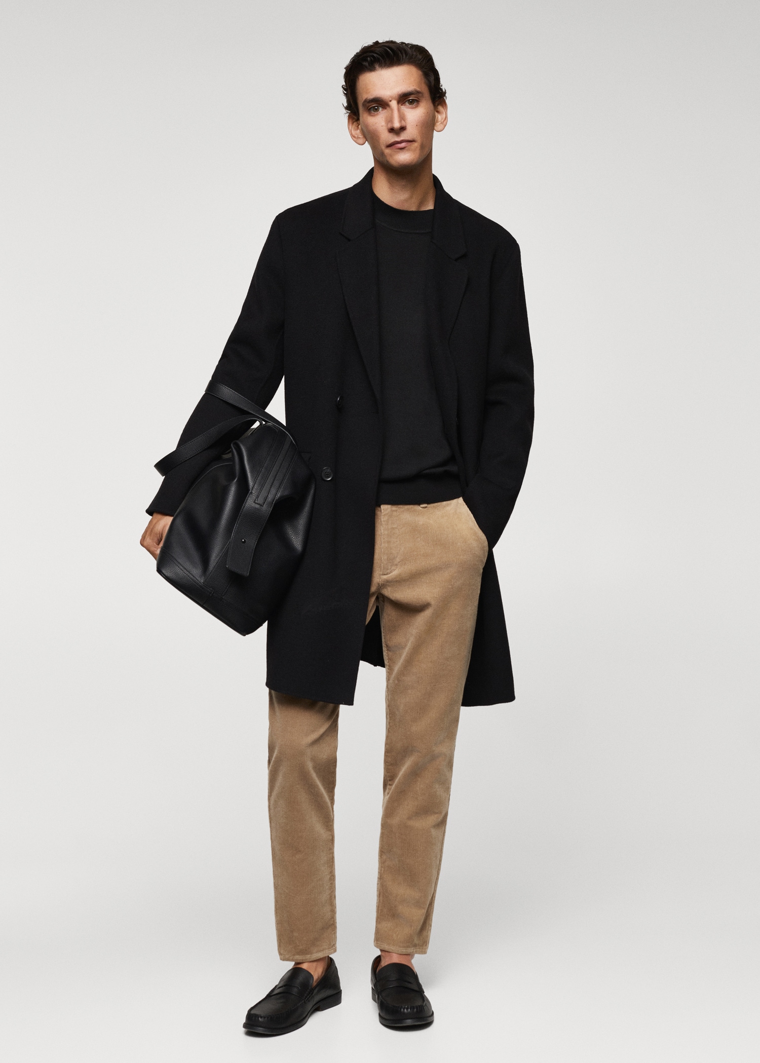 Corduroy slim-fit trousers with drawstring - General plane