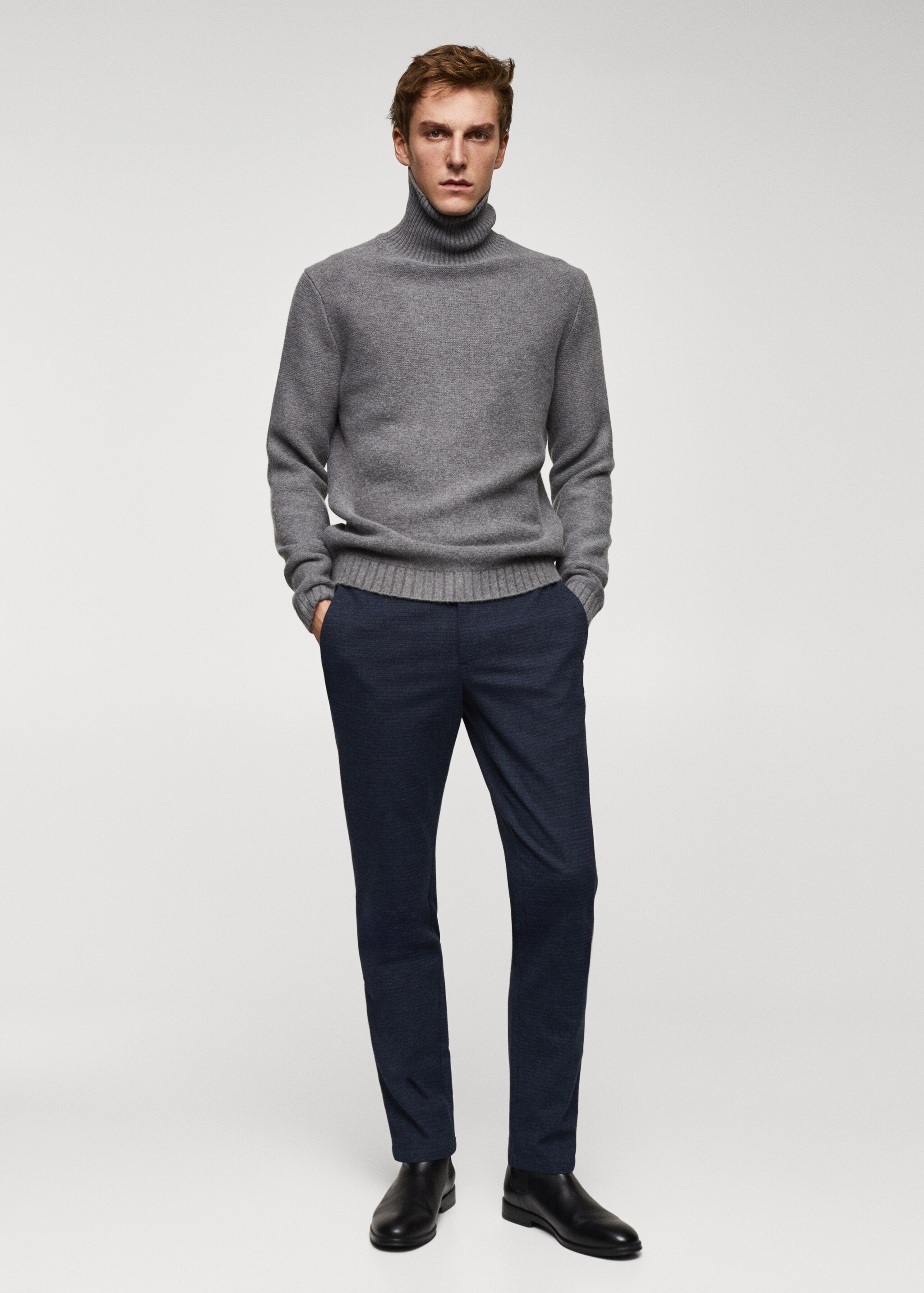 Slim-fit cotton micro-houndstooth slim-fit trousers - General plane