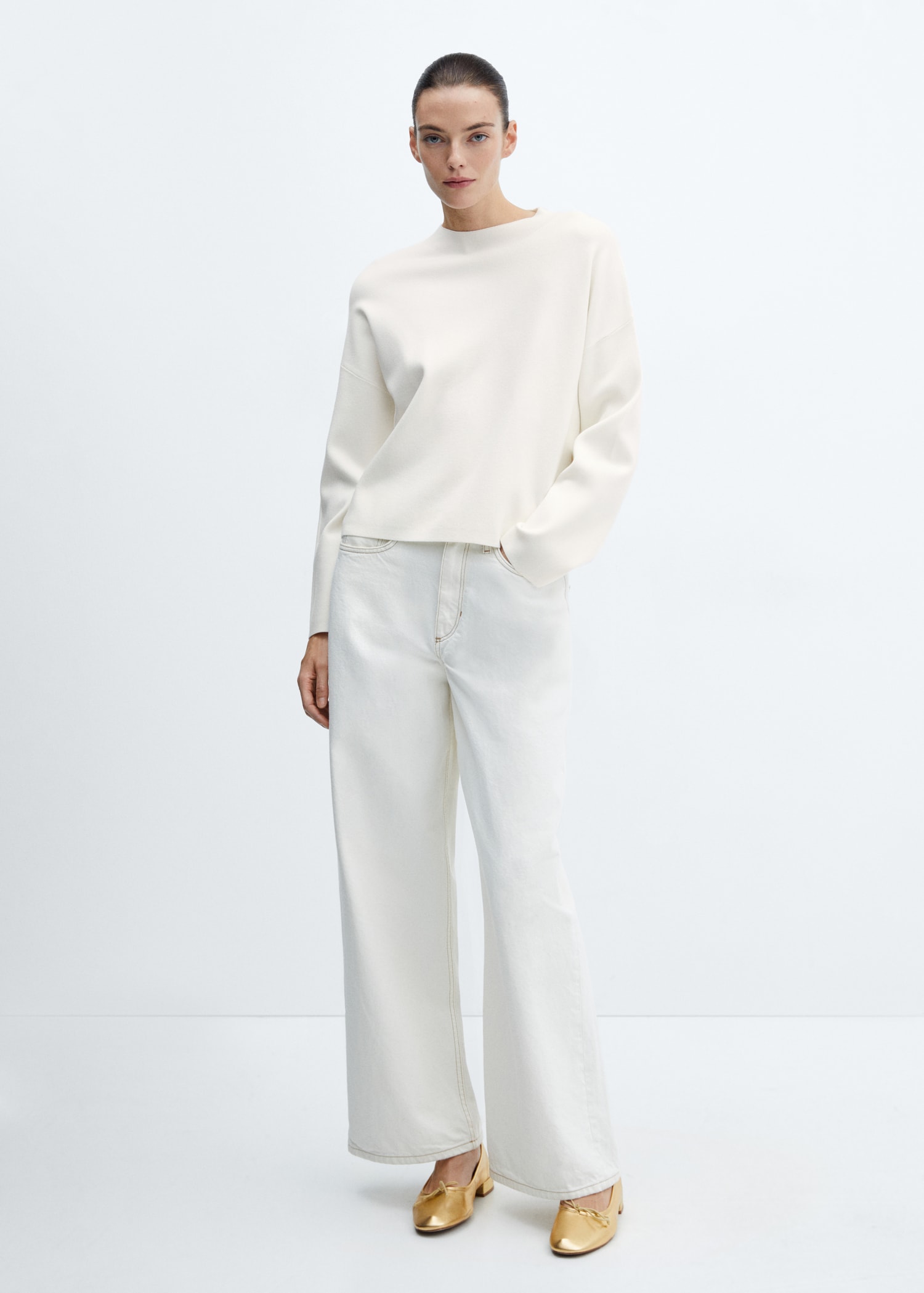 Knitted sweater with perkins neck - General plane
