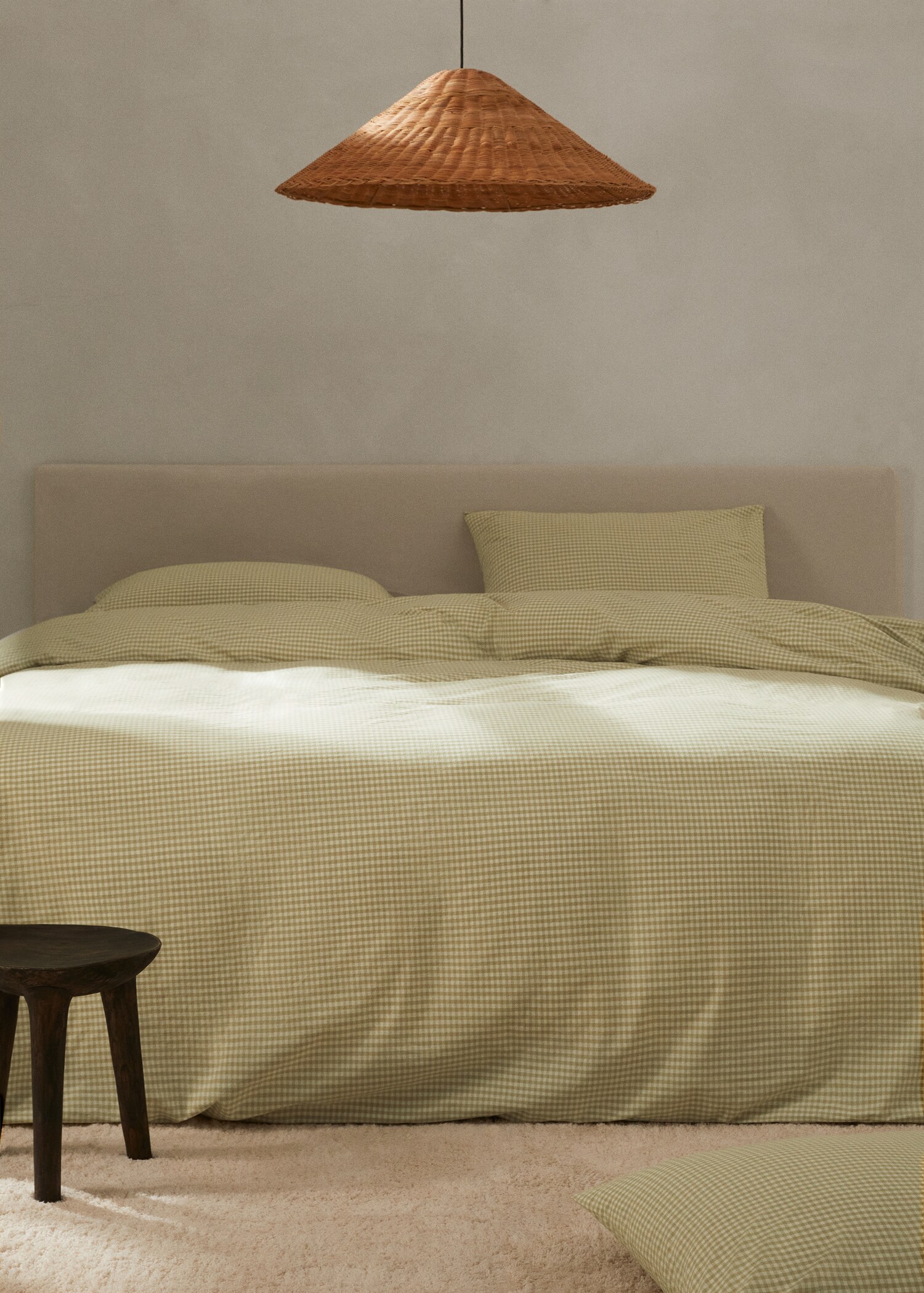 Gingham-check cotton duvet cover for superking bed - General plane