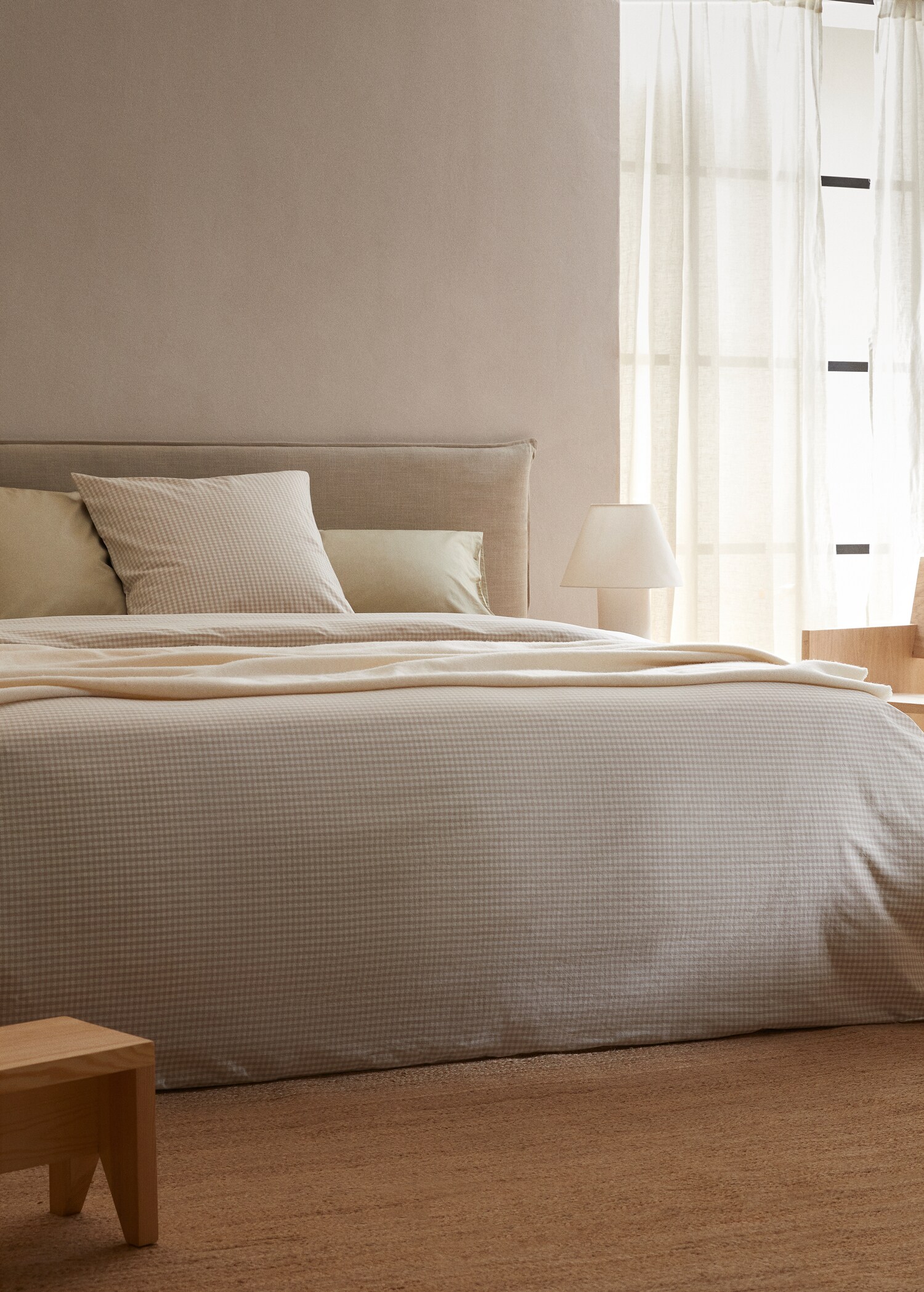 Vichy cotton duvet cover for queen bed - General plane