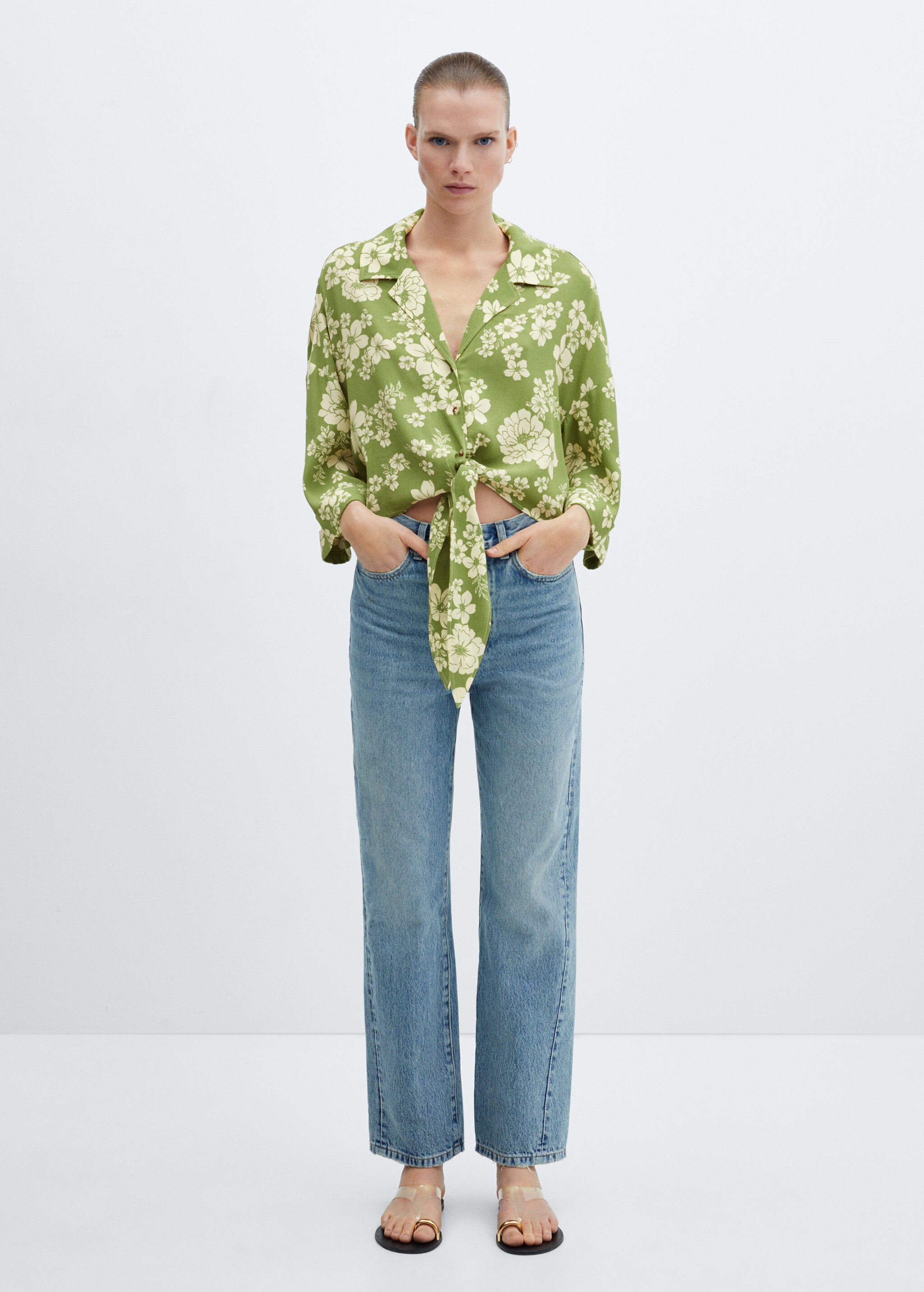 Floral-print shirt with knot detail - General plane