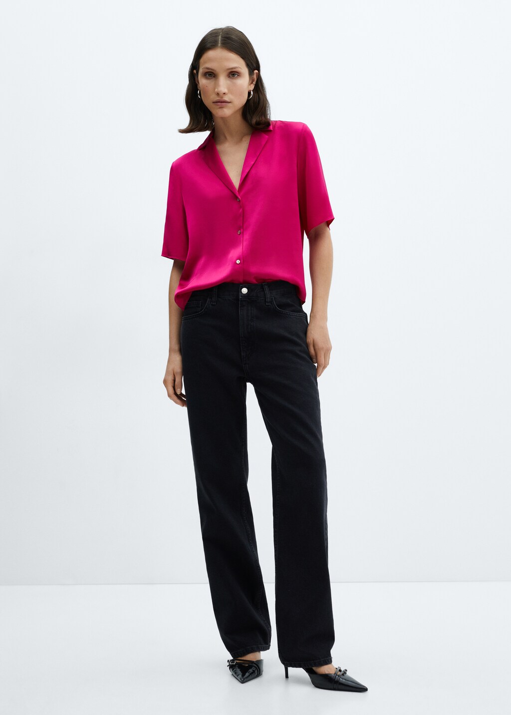 Camisa satinada manga corta Mujer MANGO Espana Peninsula y Baleares