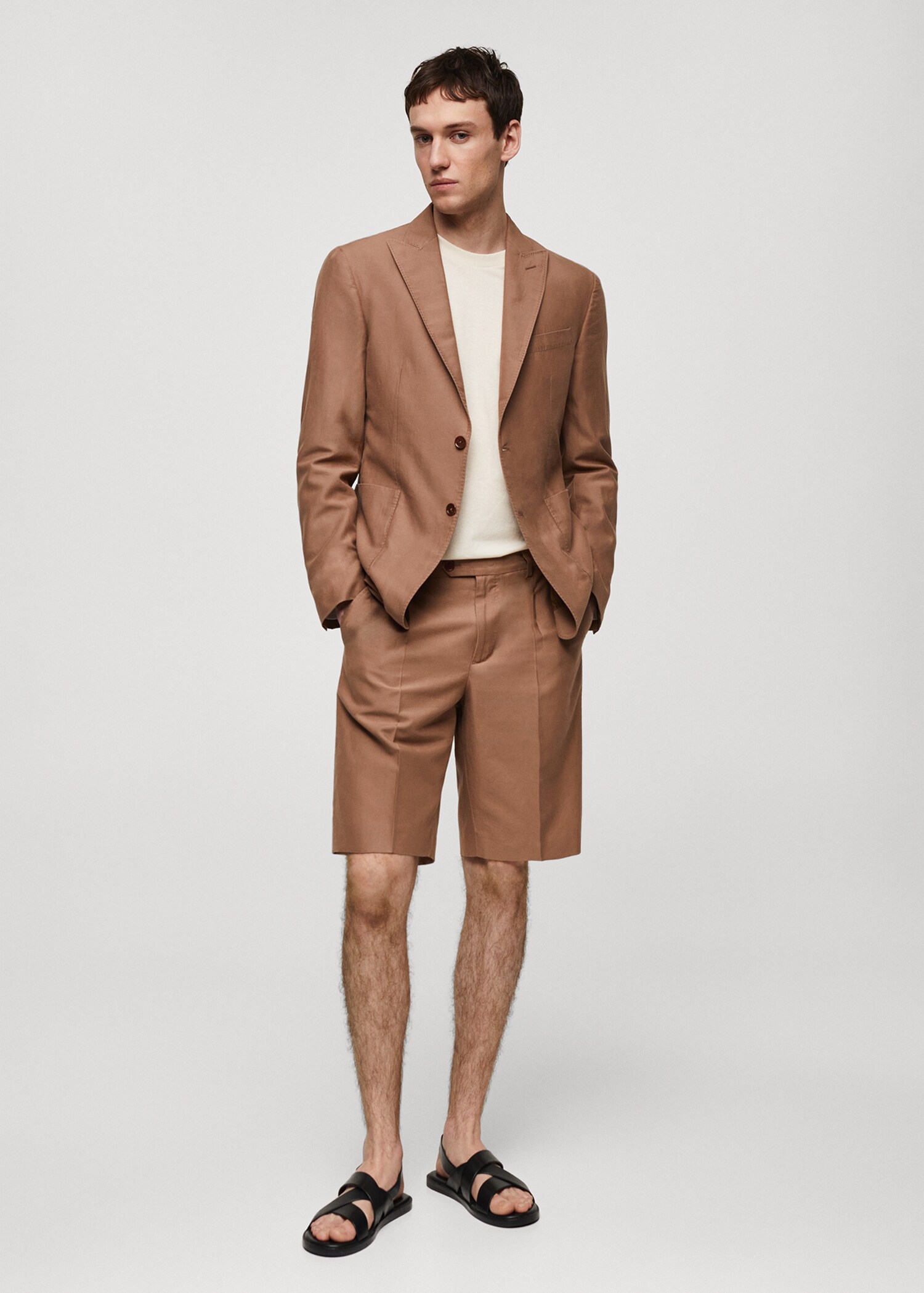 Slim-fit linen and cotton suit jacket - General plane