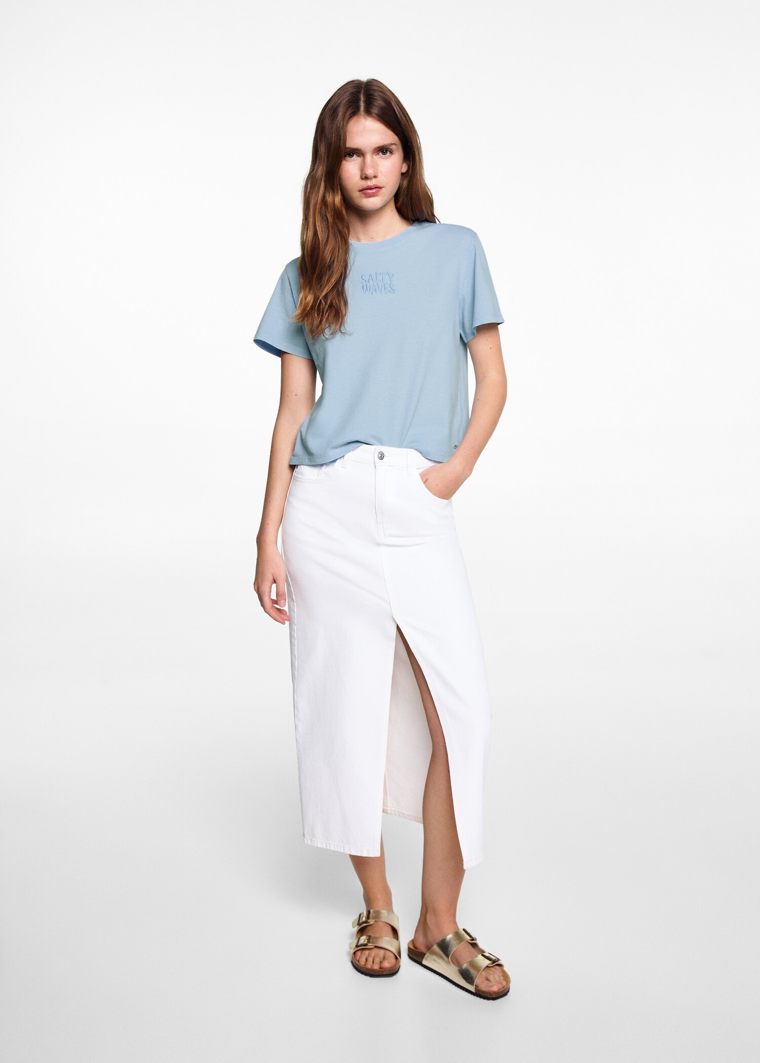 T-shirt coton détail brodé - Plan général