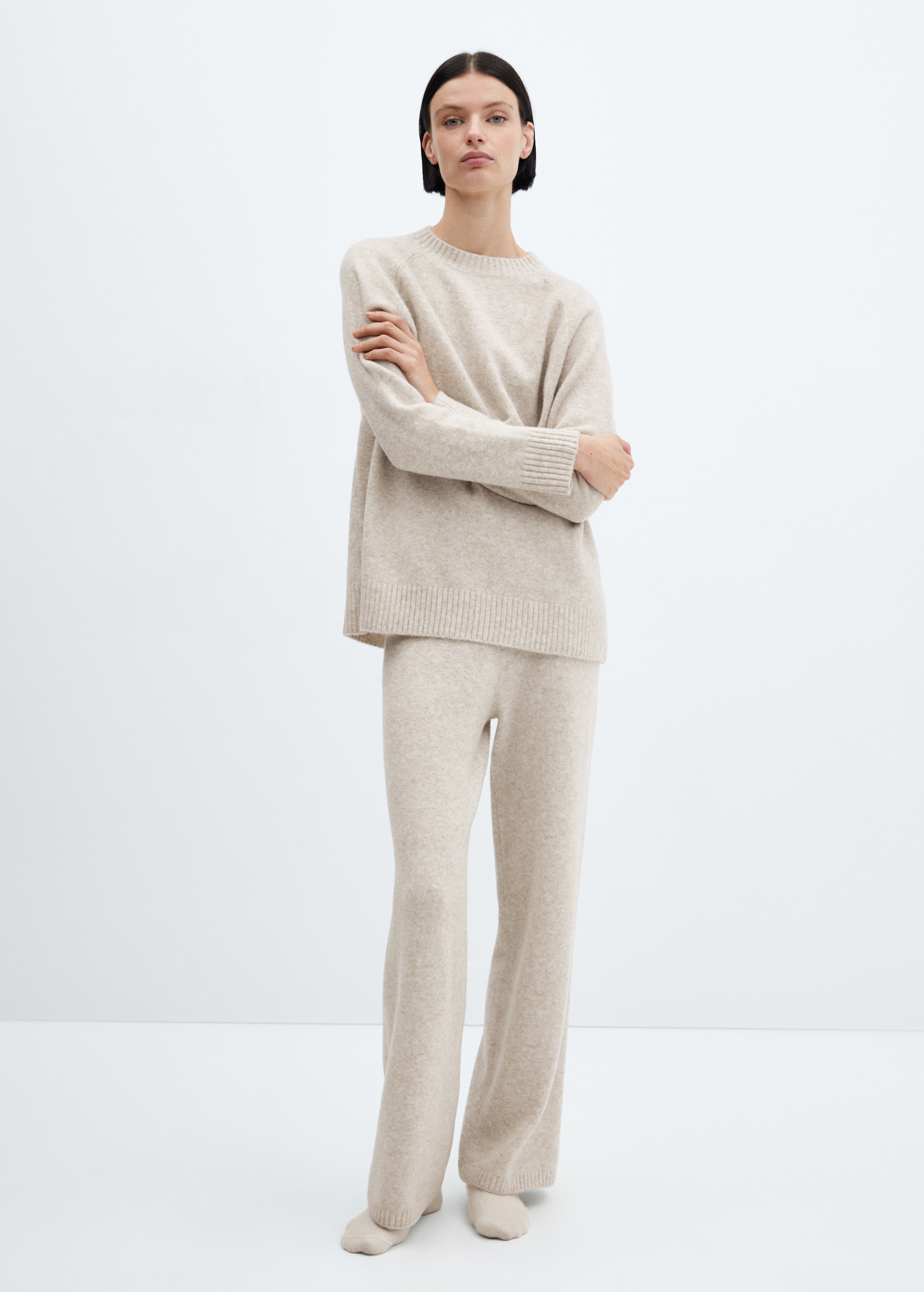 Cotton-linen knitted trousers  - General plane