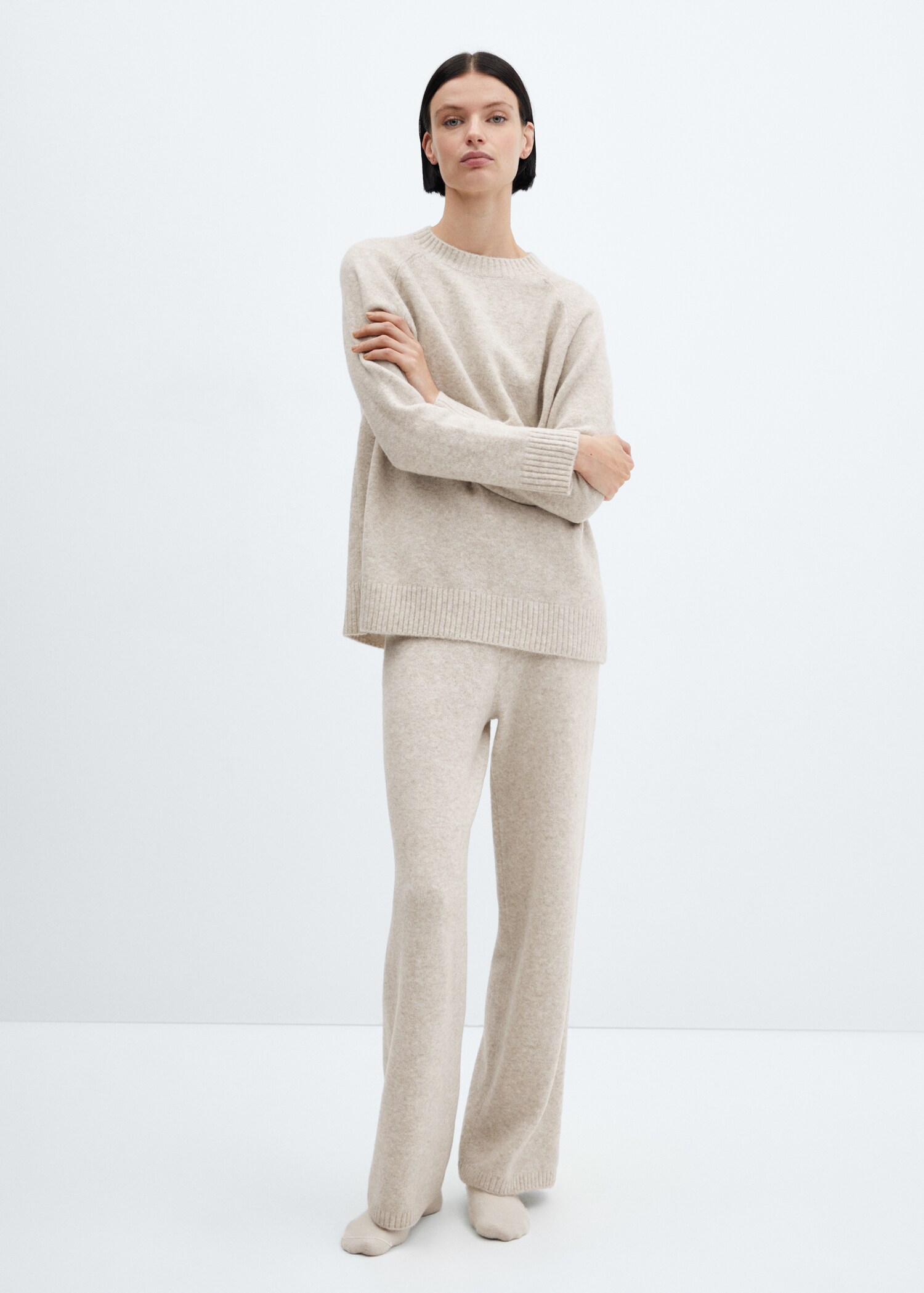 Cotton-linen knitted trousers  - General plane