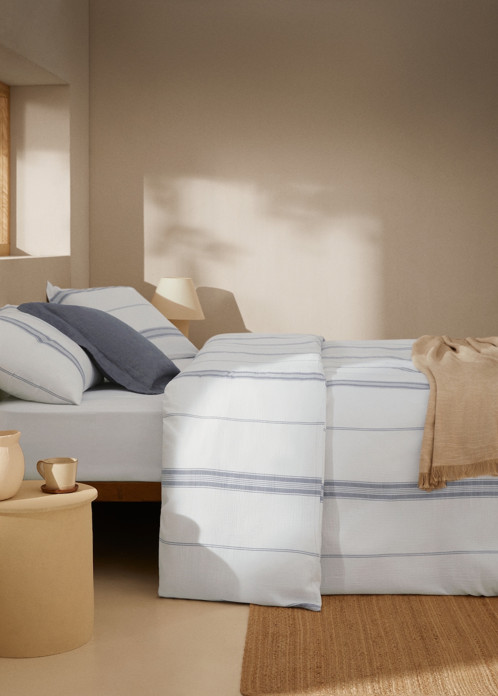 Striped cotton gauze duvet cover for single bed